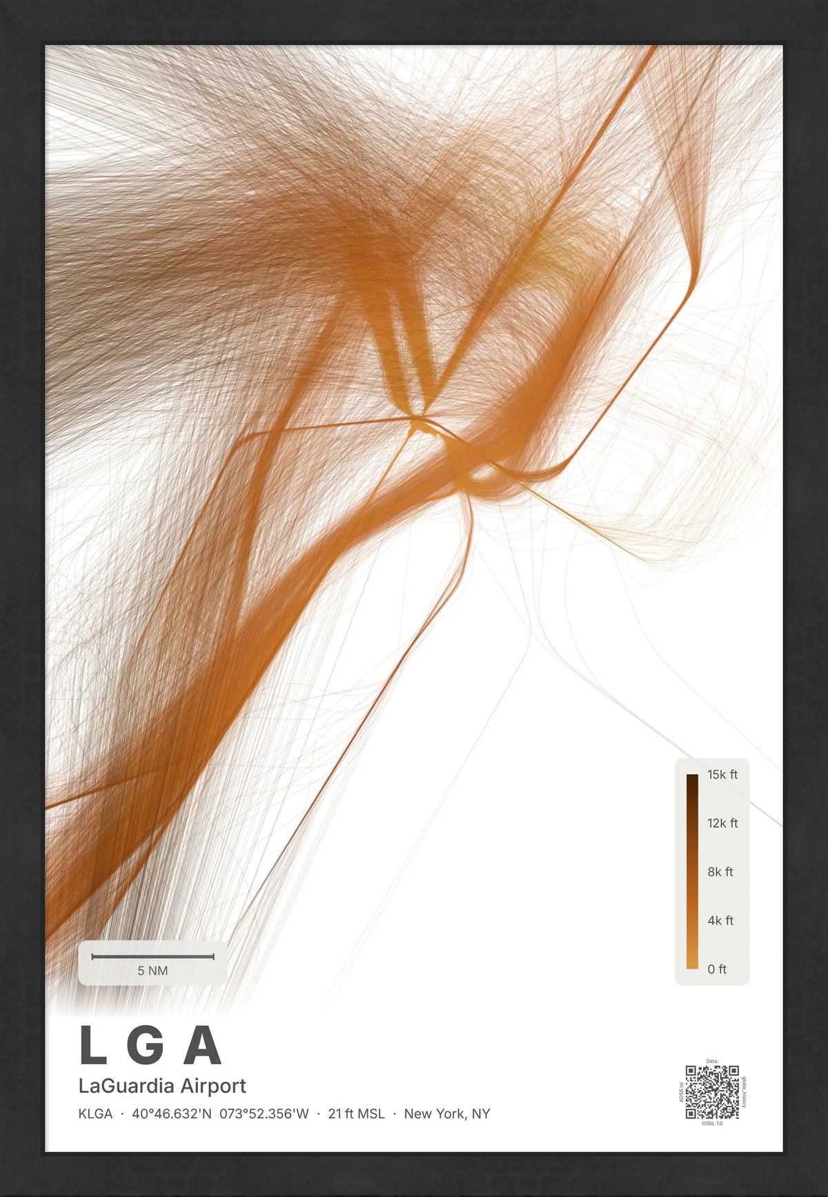 LGA flight path print — Solana theme · Light [material:framed_black]