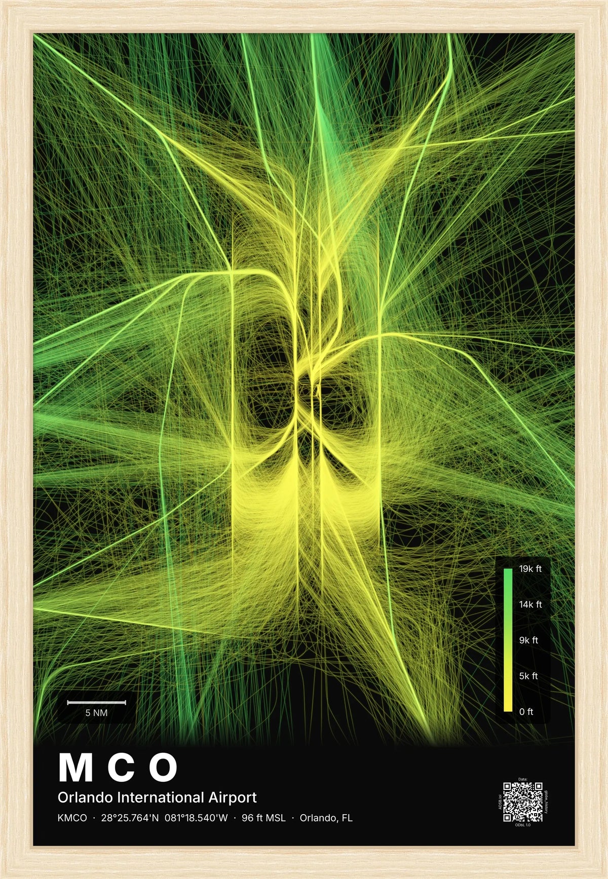 MCO flight path map — Citrus theme · Dark [material:framed_natural]