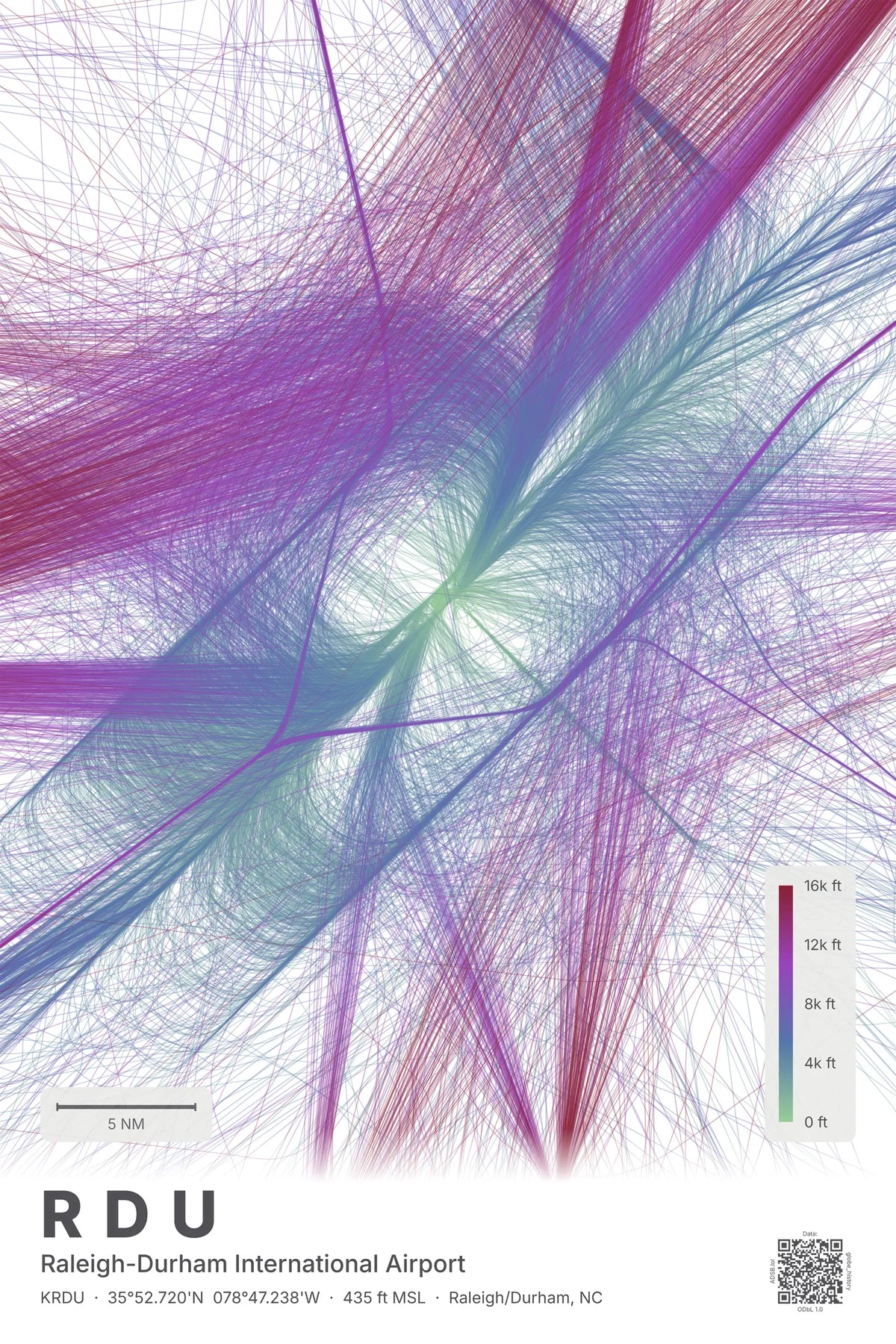 RDU flight path print — Prism theme · Light