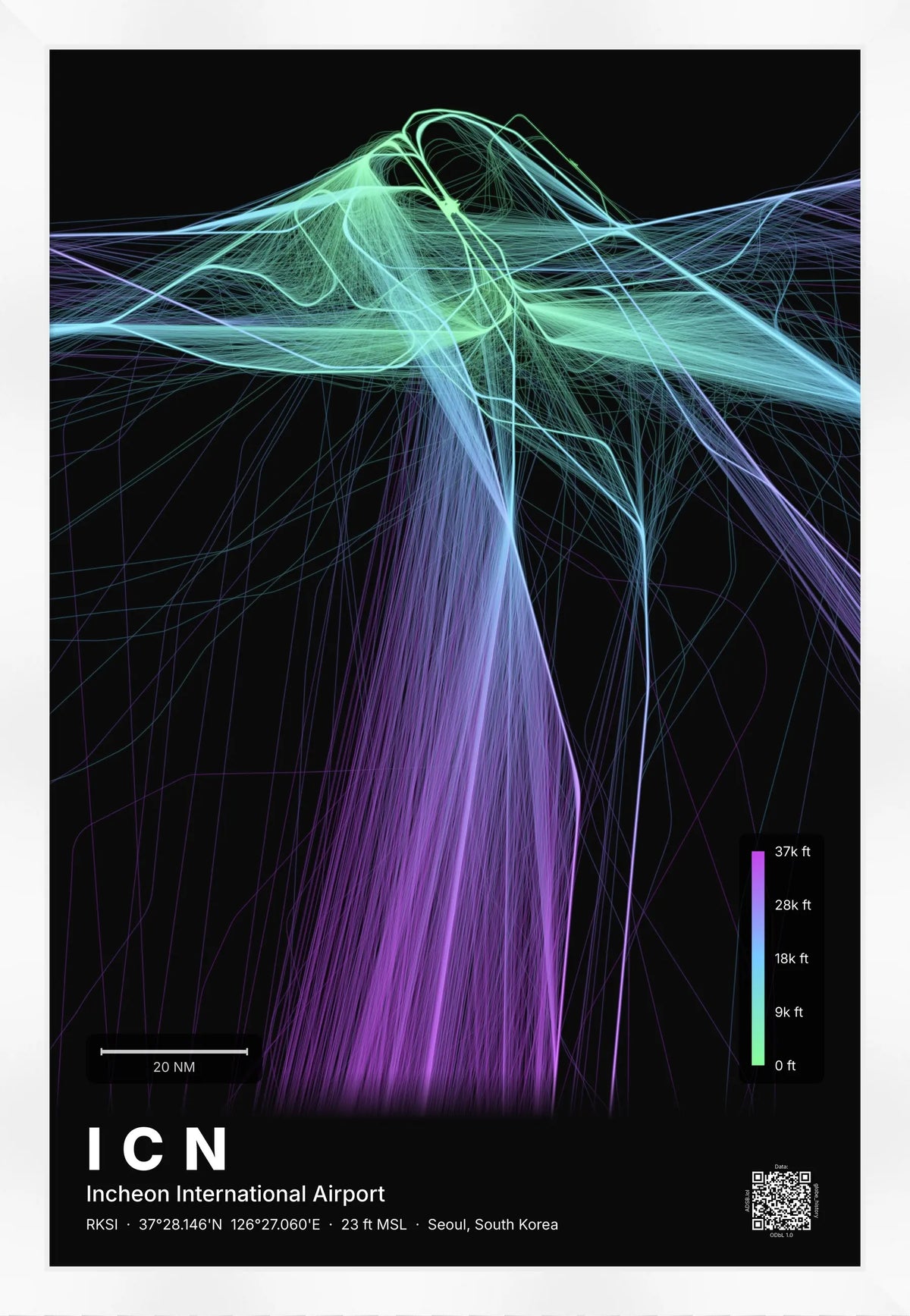 ICN flight path map — Prism theme · Dark [material:framed_white]