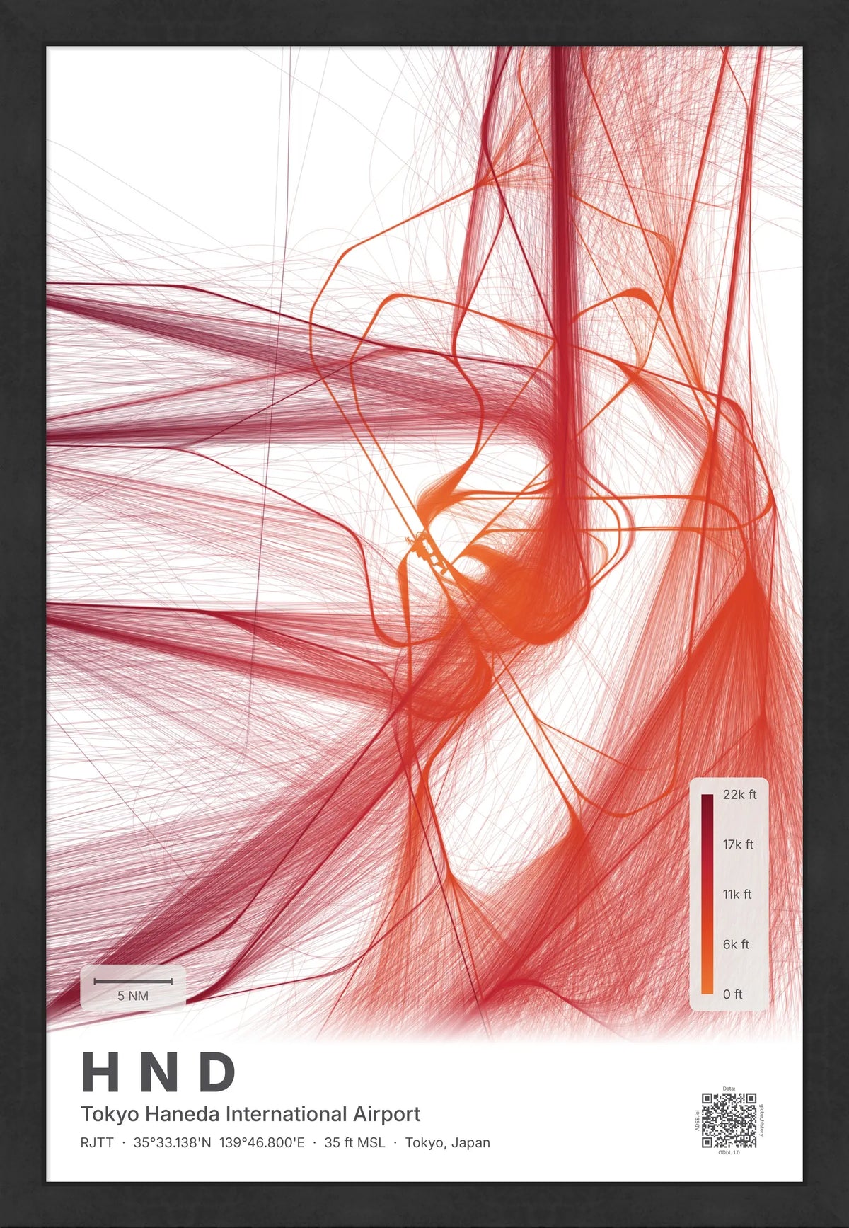 HND flight path map — Inferno theme · Light [material:framed_black]