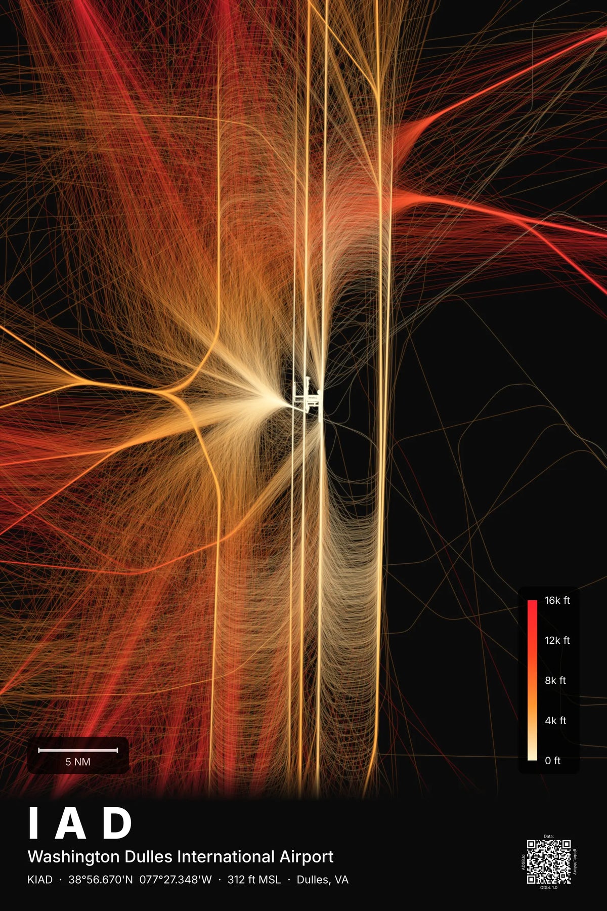 IAD flight path print — Inferno theme · Dark