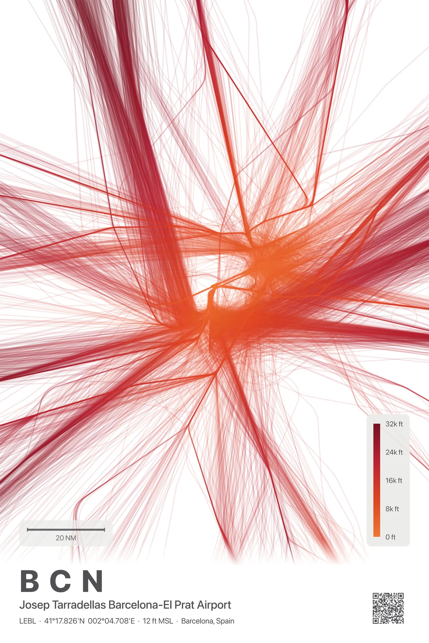 BCN flight path print — Inferno theme · Light