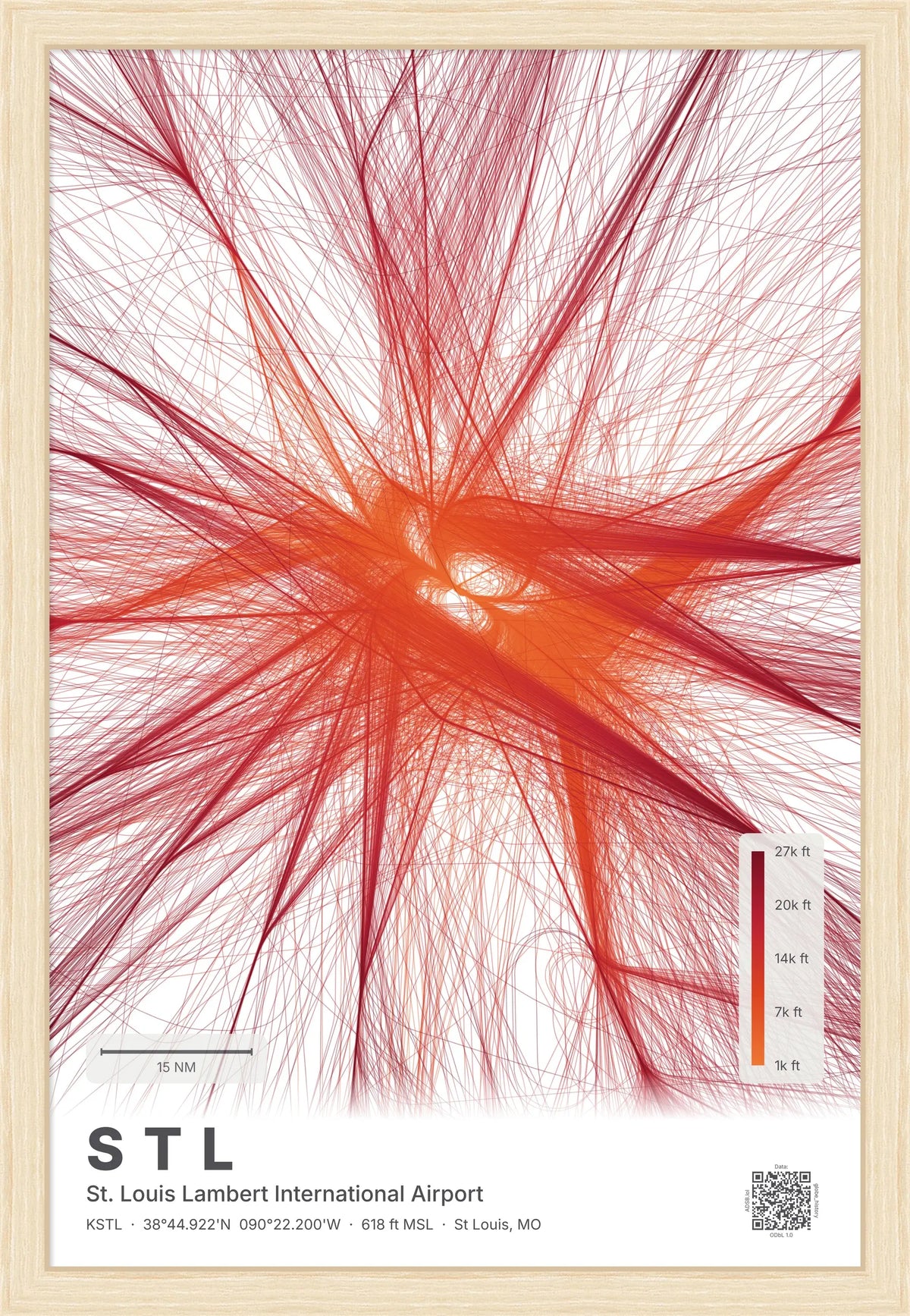 STL flight path print — Inferno theme · Light [material:framed_natural]