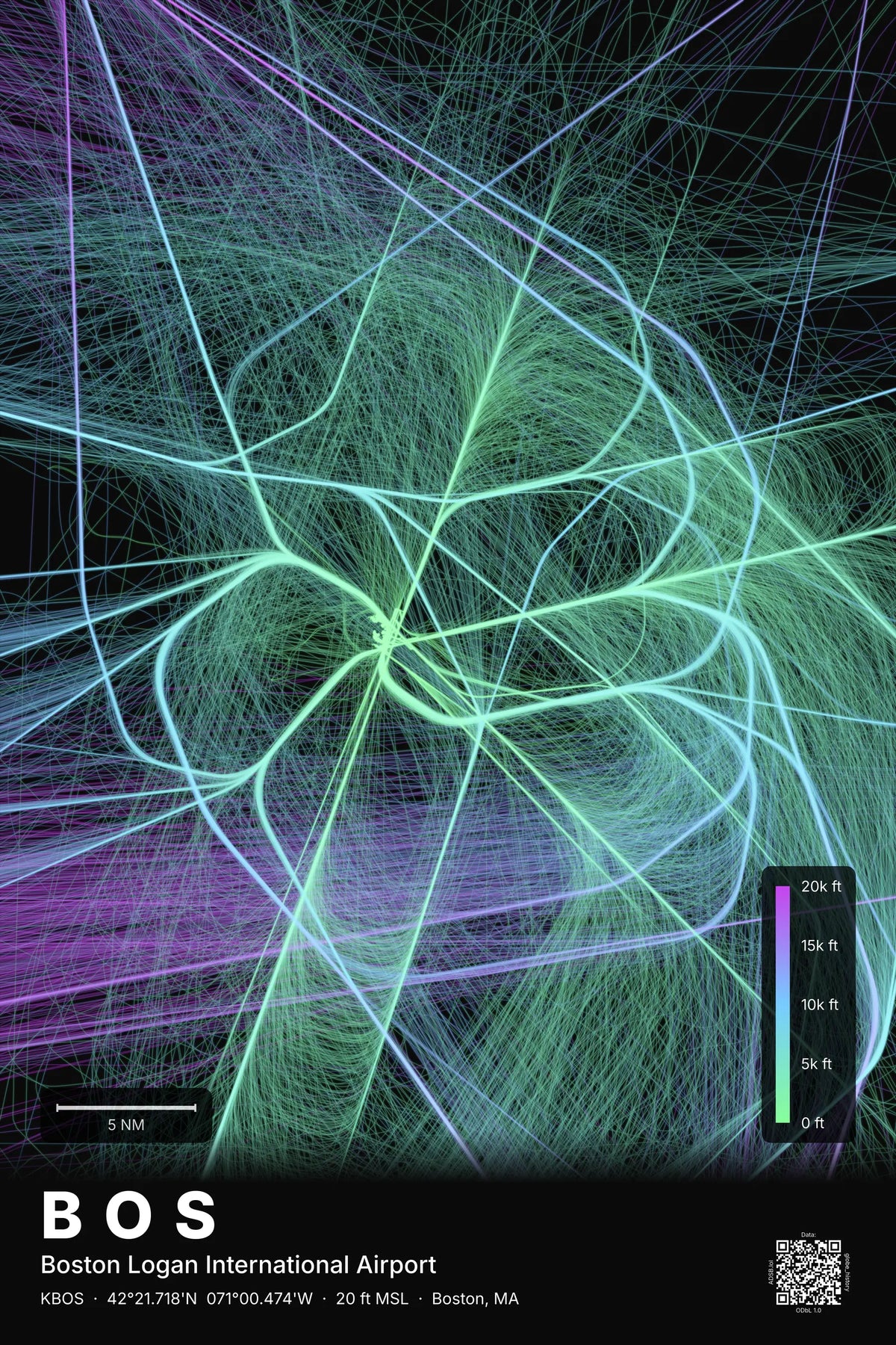 BOS flight path print — Prism theme · Dark