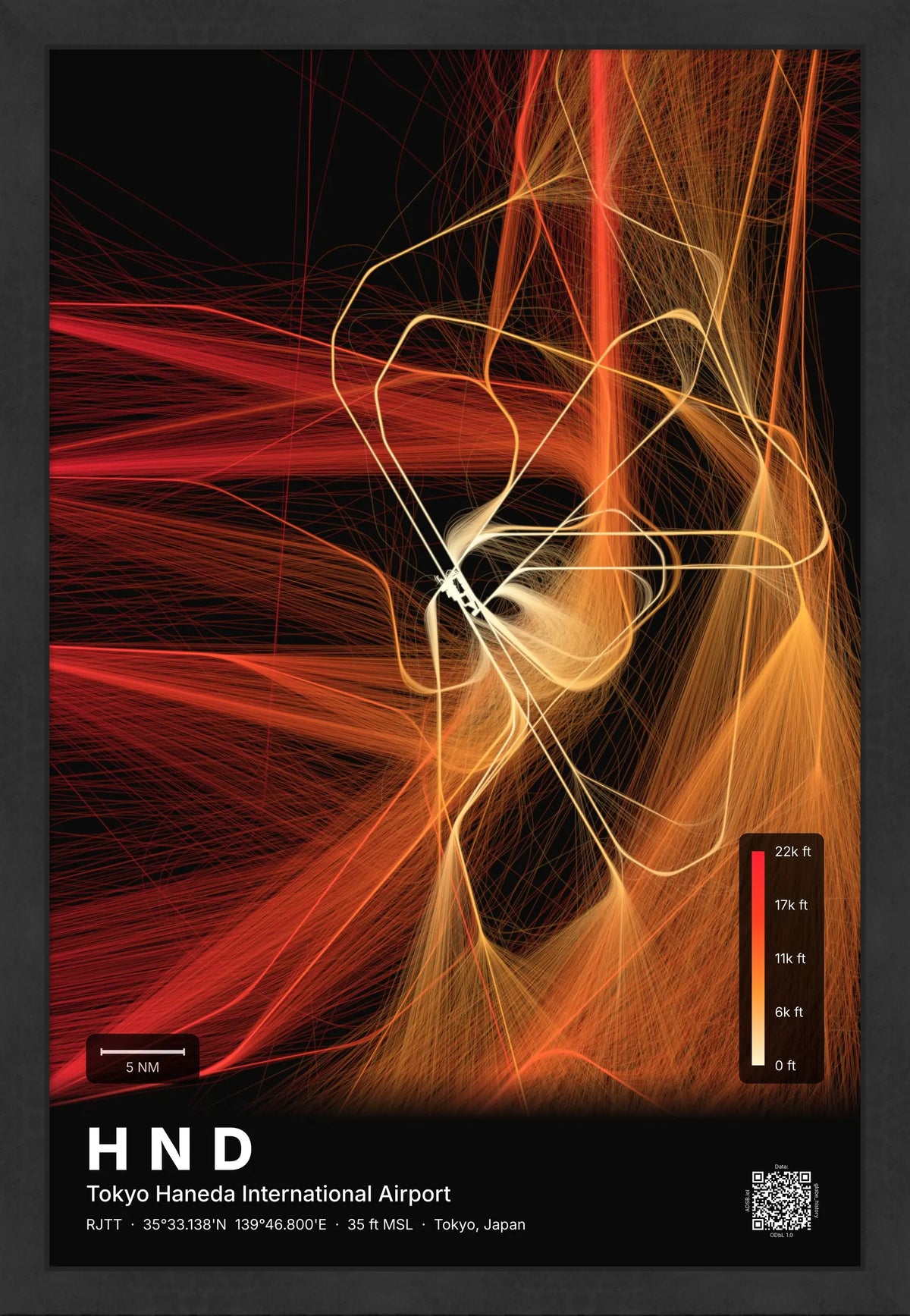 HND flight path map — Inferno theme · Dark [material:framed_black]