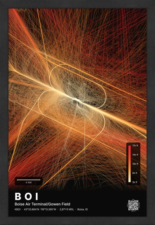 BOI flight path print — Inferno theme · Dark [material:framed_black]