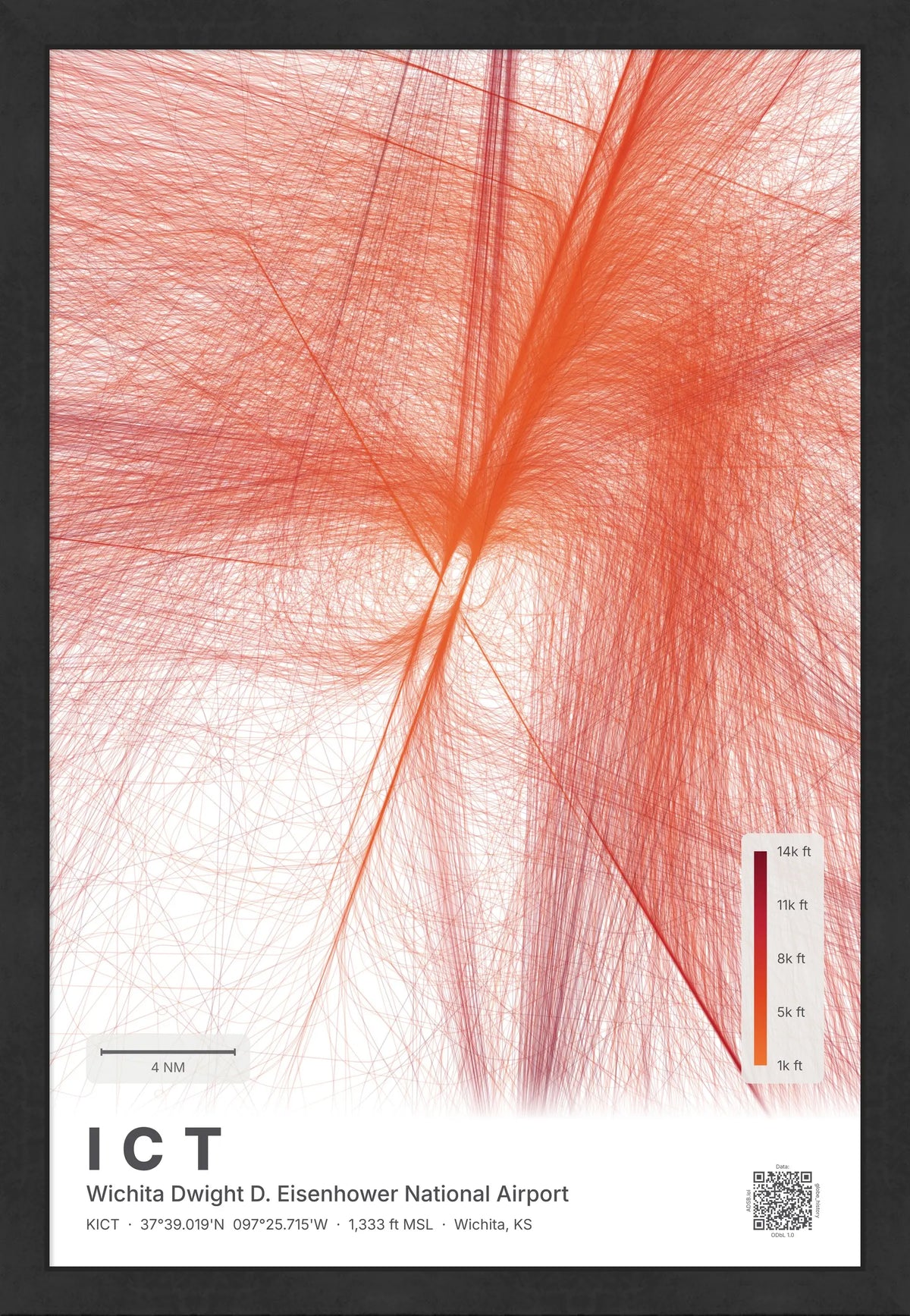 ICT flight path map — Inferno theme · Light [material:framed_black]