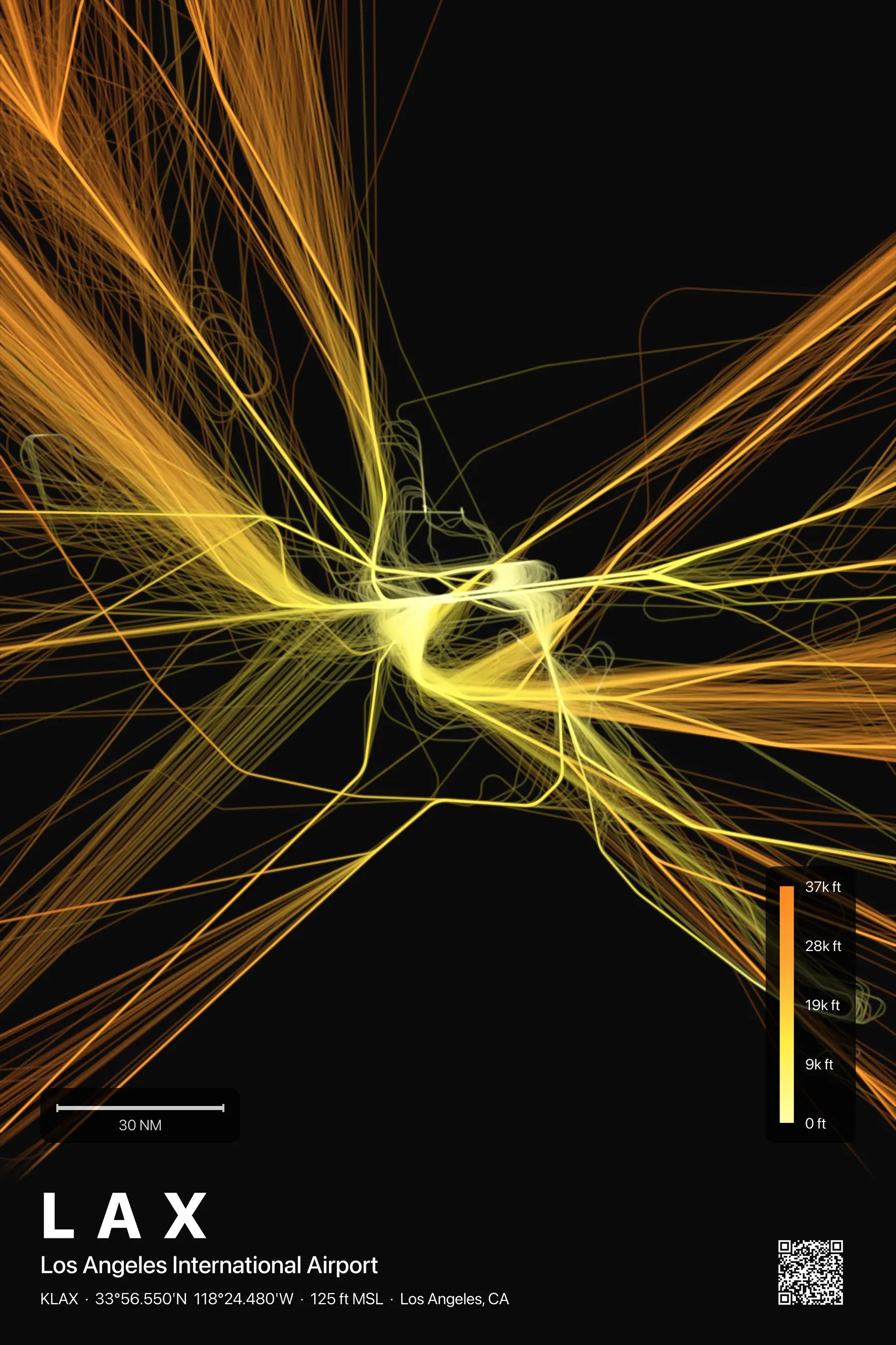 LAX flight path print — Solana theme · Dark