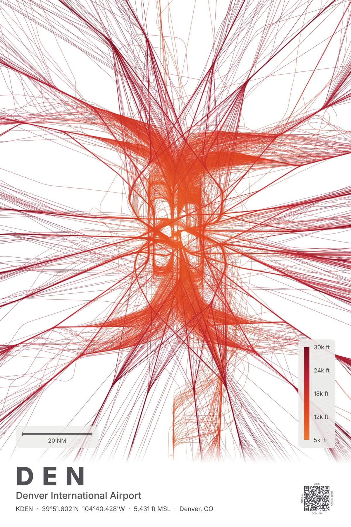 DEN flight path print — Inferno theme · Light