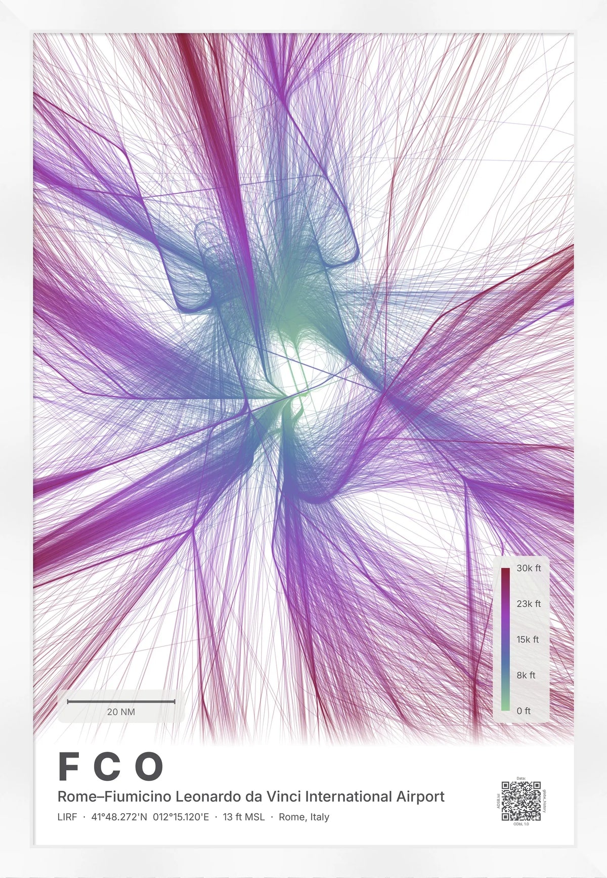 FCO flight path print — Prism theme · Light [material:framed_white]
