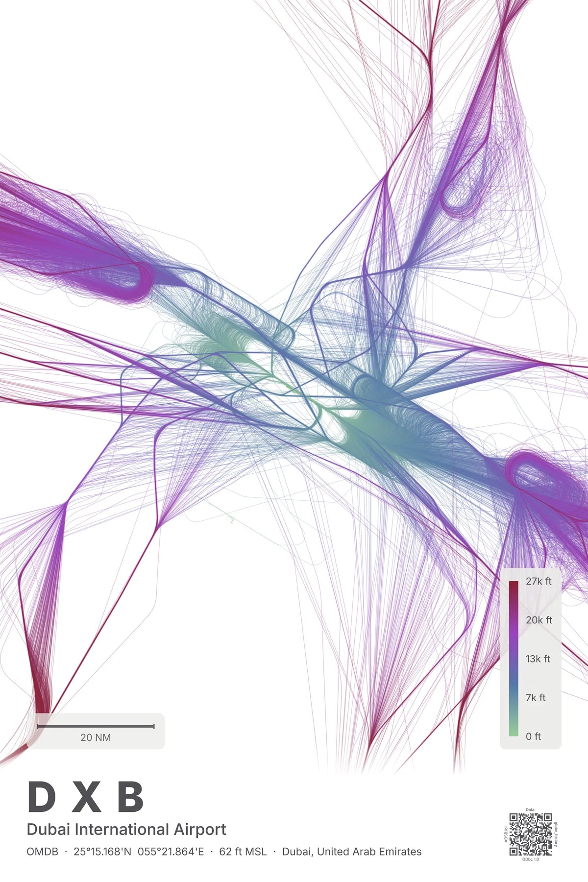 DXB flight path print — Prism theme · Light