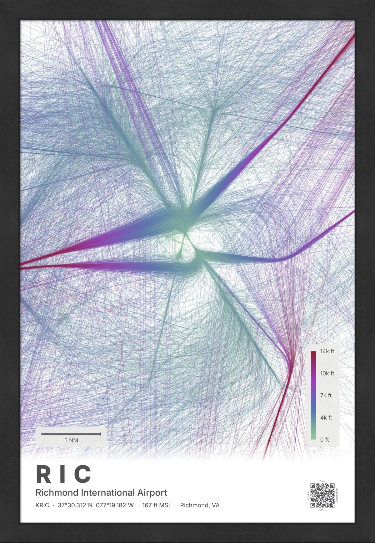 RIC flight path print — Prism theme · Light [material:framed_black]