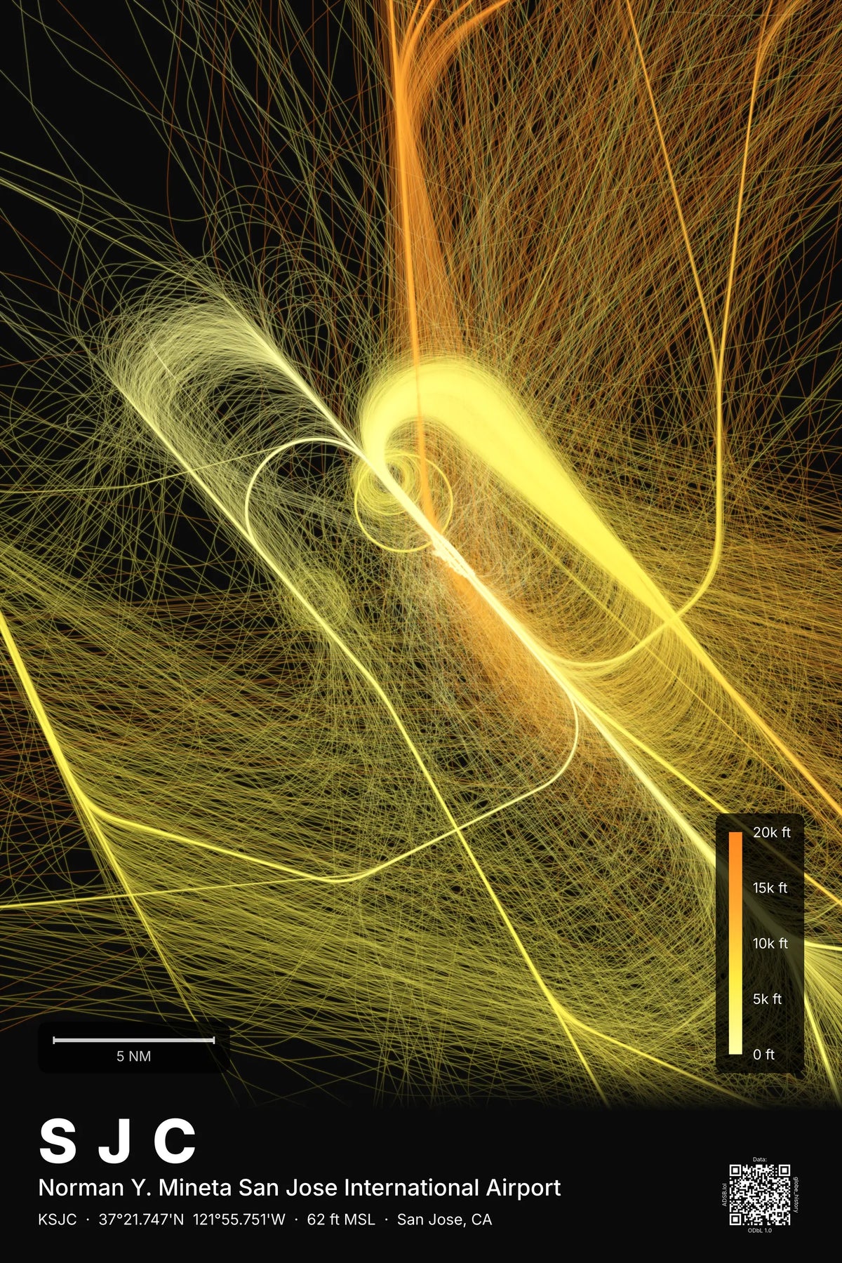 SJC flight path map — Solana theme · Dark