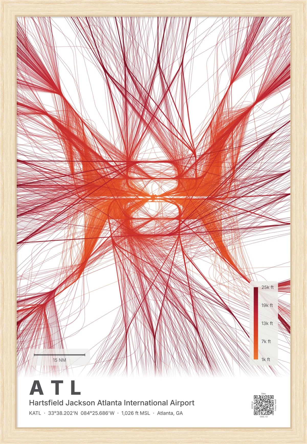 ATL flight path print — Inferno theme · Light [material:framed_natural]
