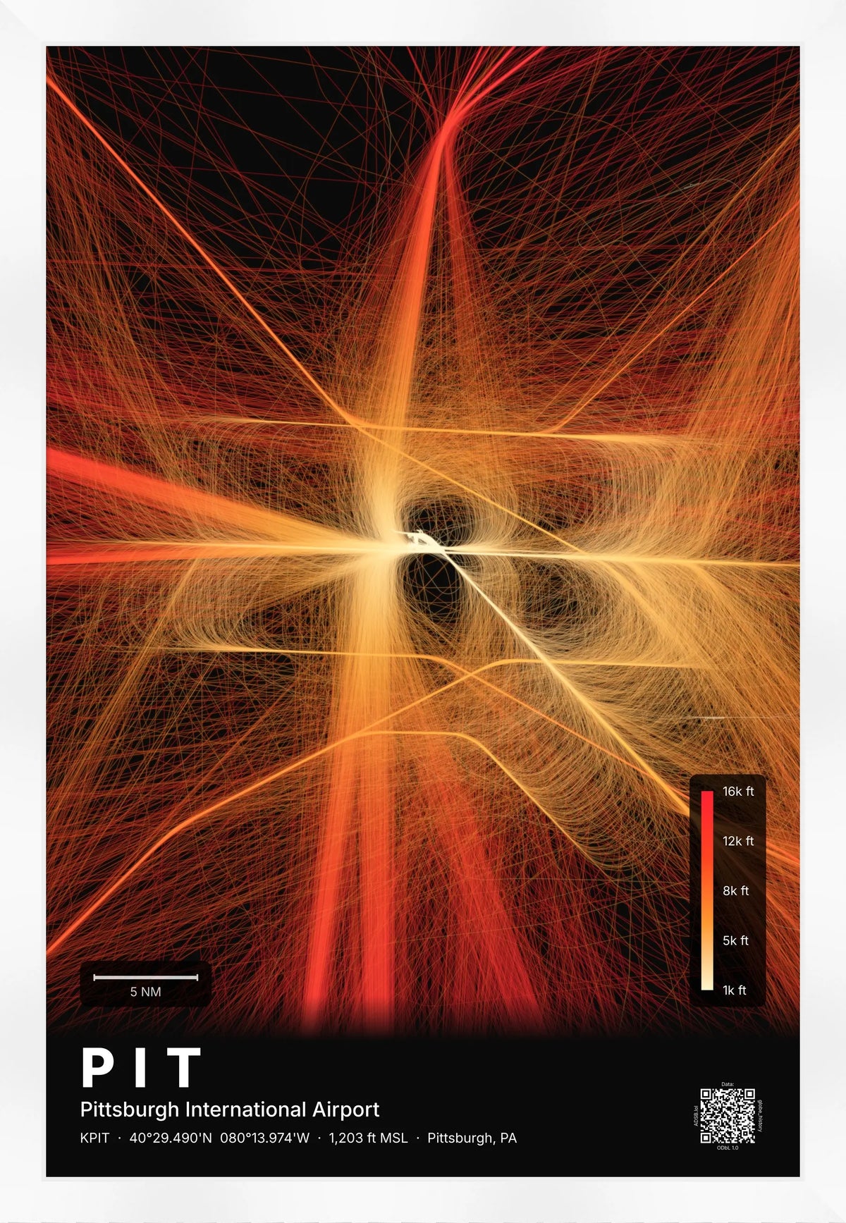 PIT flight path print — Inferno theme · Dark [material:framed_white]