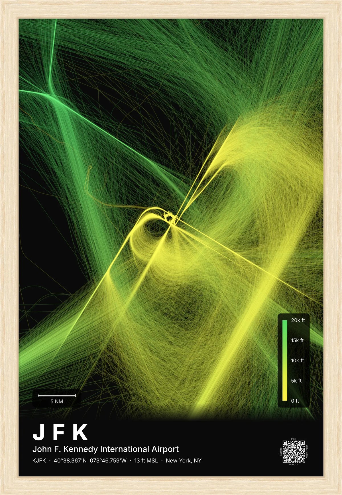 JFK flight path map — Citrus theme · Dark [material:framed_natural]