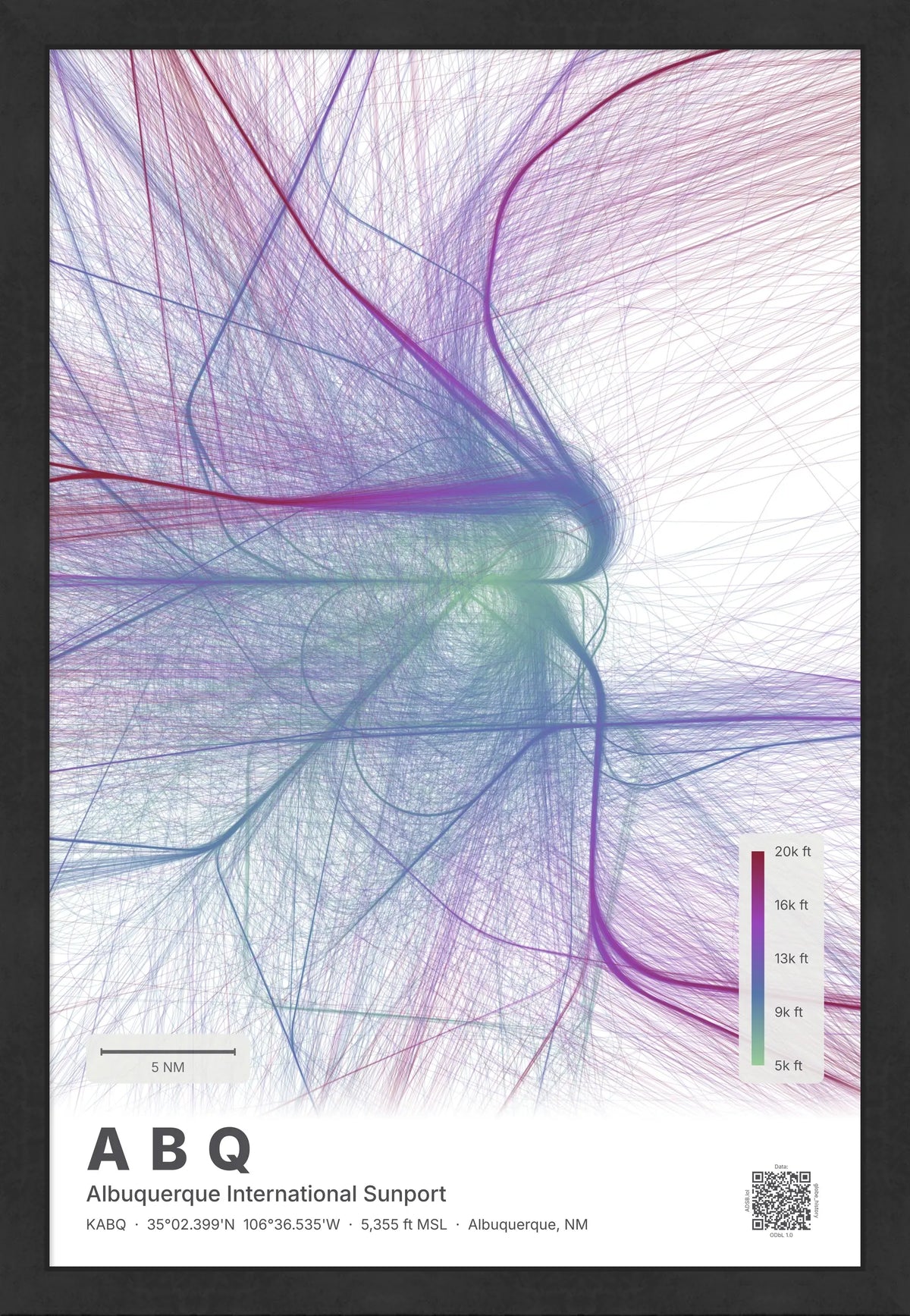 ABQ flight path map — Prism theme · Light [material:framed_black]