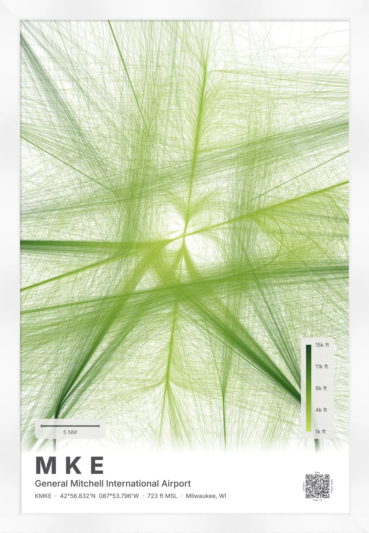 MKE flight path print — Citrus theme · Light [material:framed_white]
