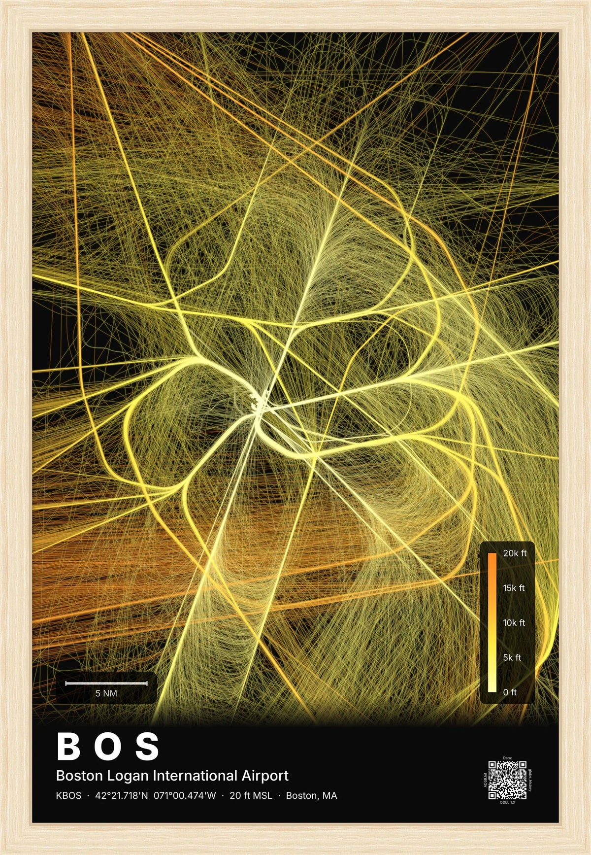 BOS flight path print — Solana theme · Dark [material:framed_natural]
