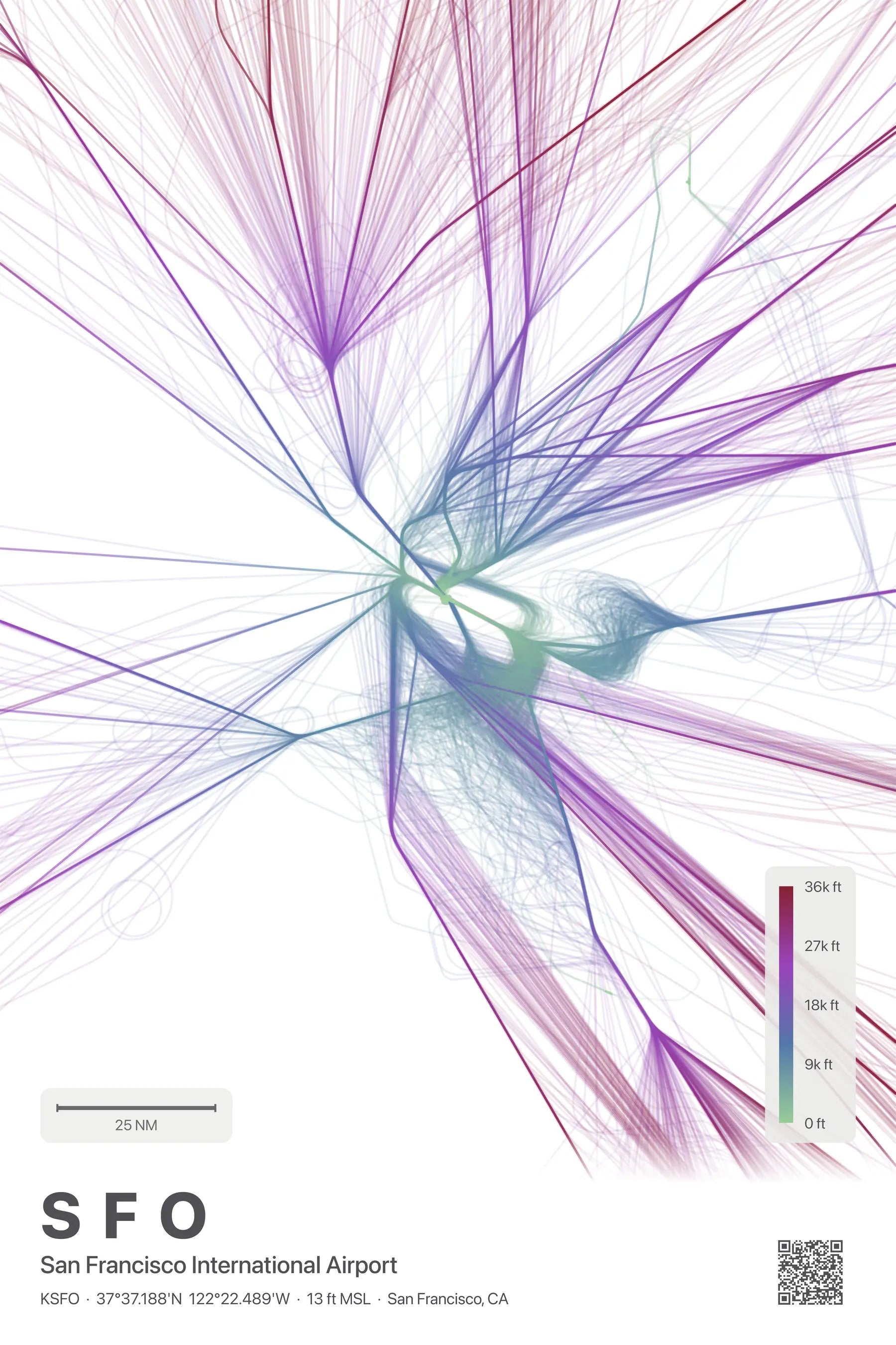 SFO flight path print — Prism theme · Light