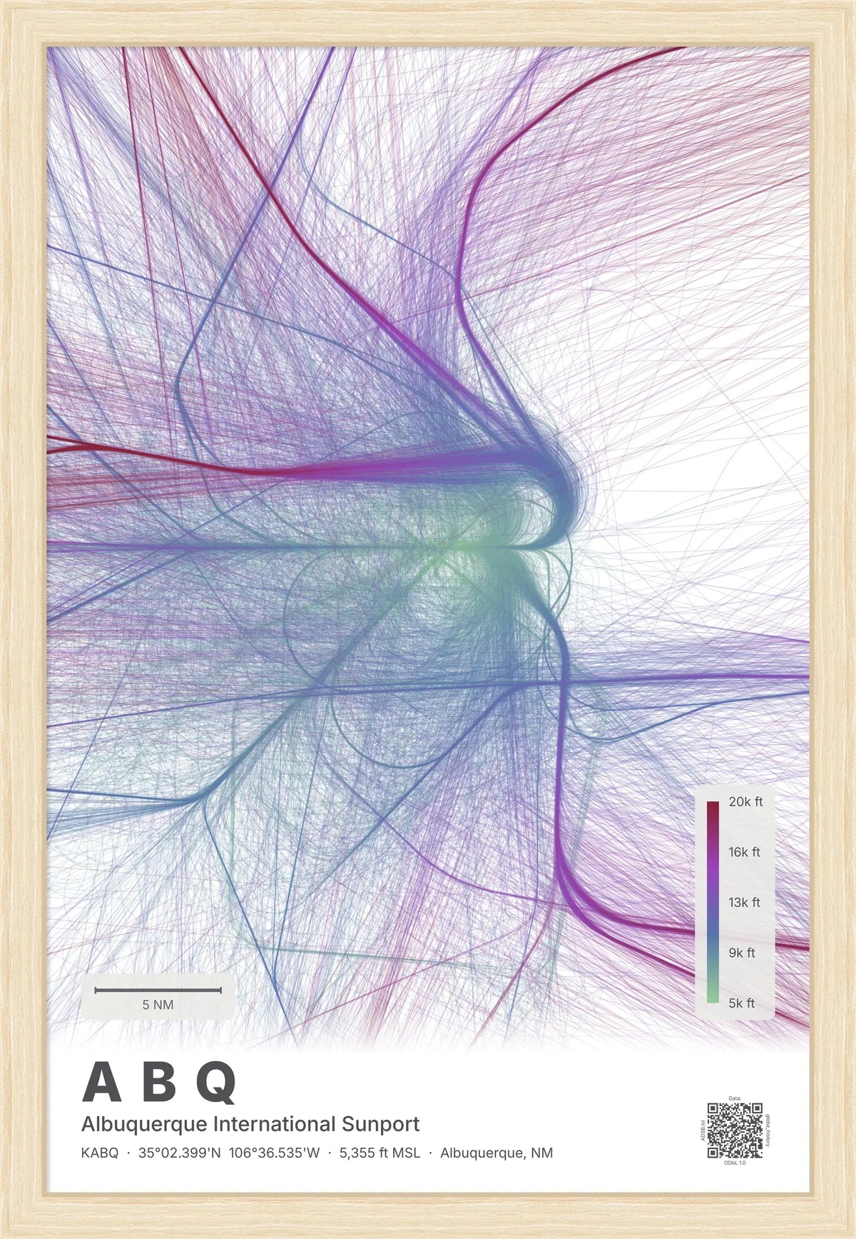 ABQ flight path map — Prism theme · Light [material:framed_natural]