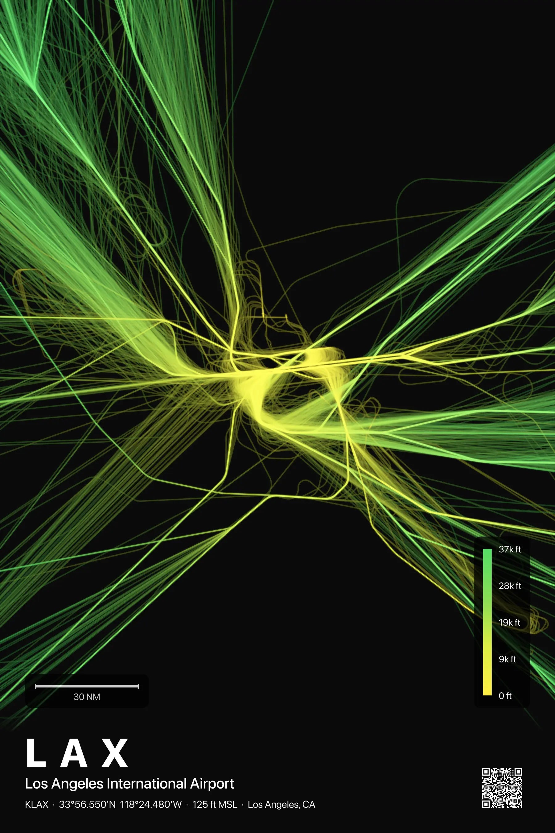 LAX flight path print — Citrus theme · Dark