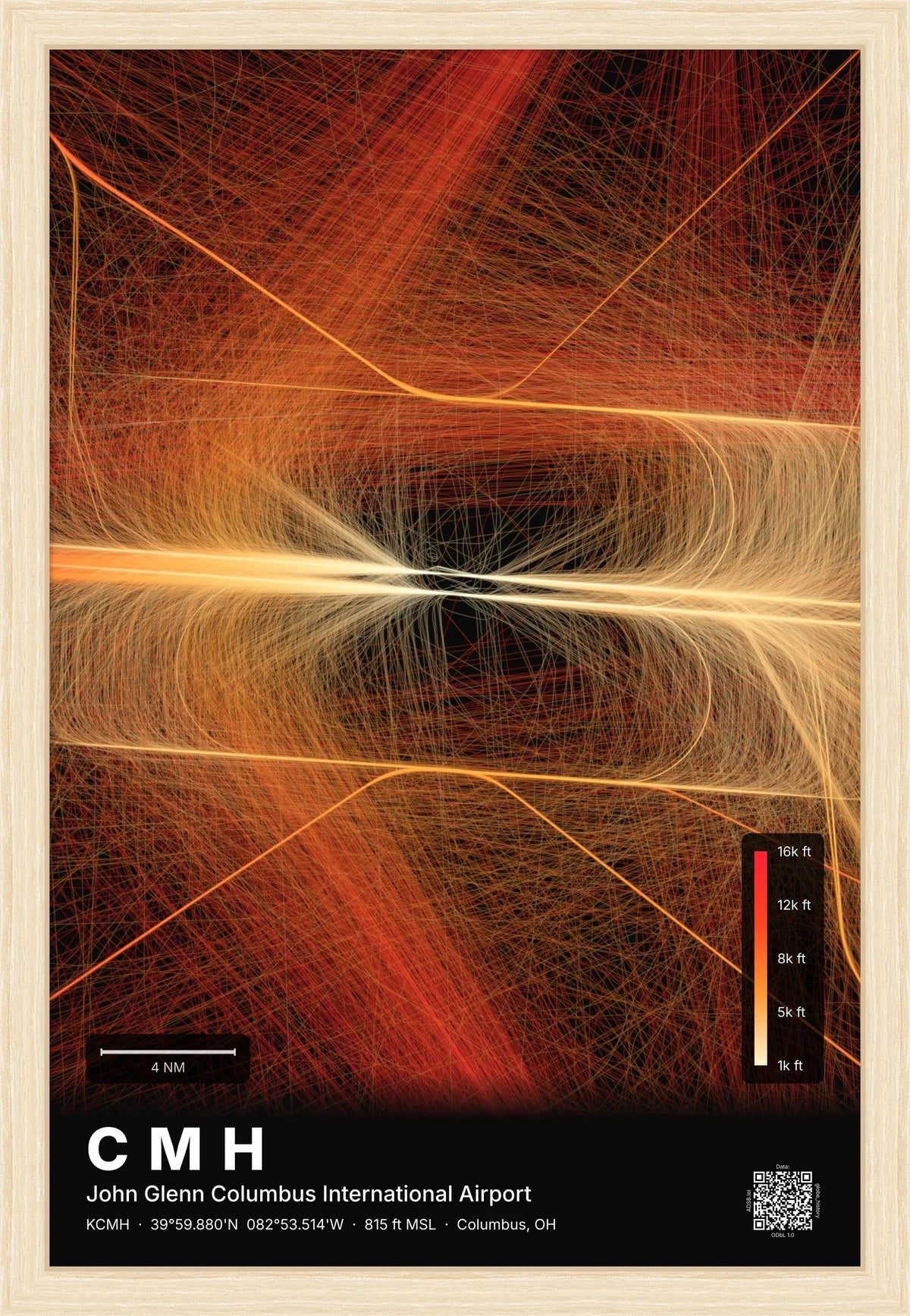 CMH flight path print — Inferno theme · Dark [material:framed_natural]