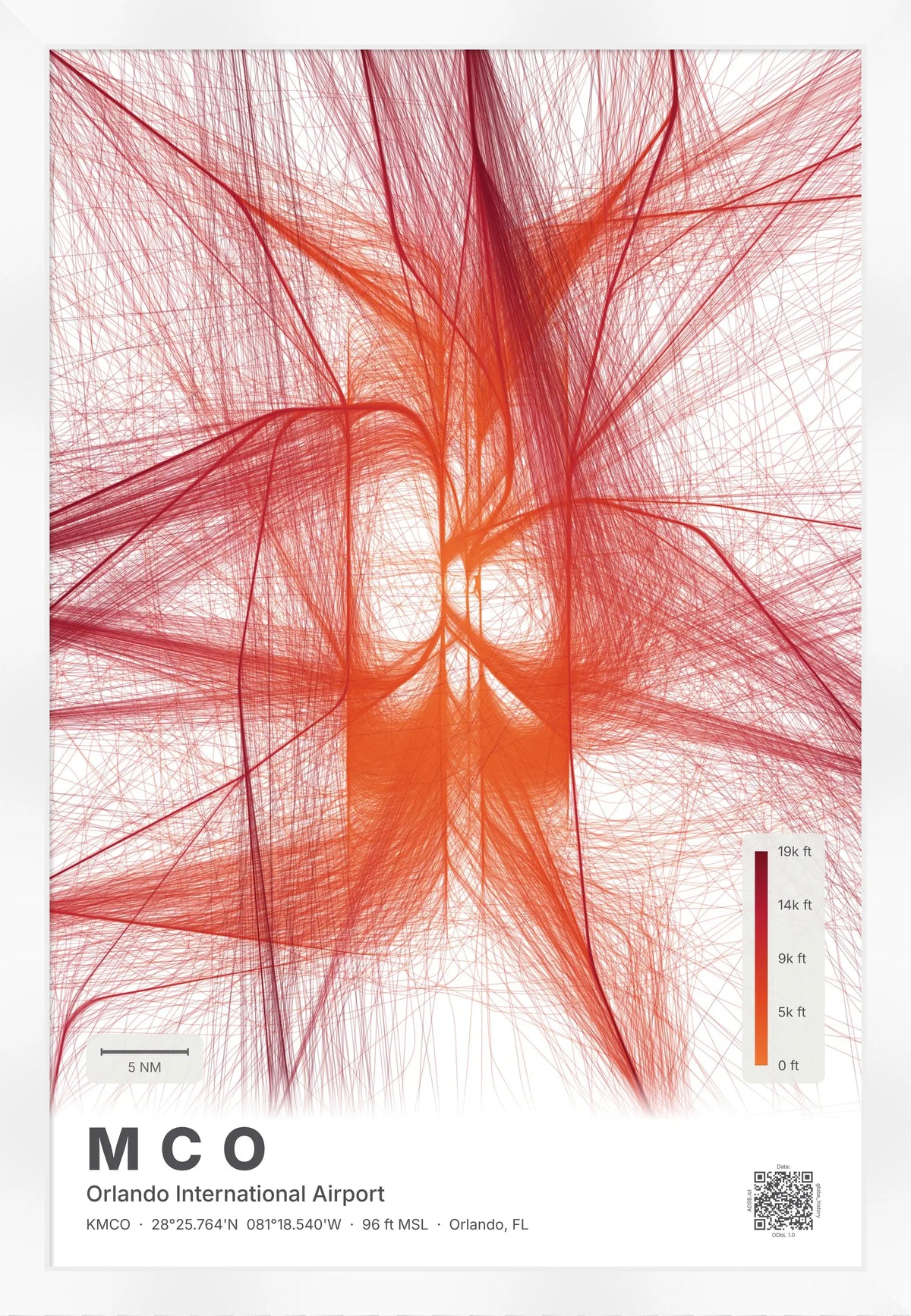 MCO flight path map — Inferno theme · Light [material:framed_white]