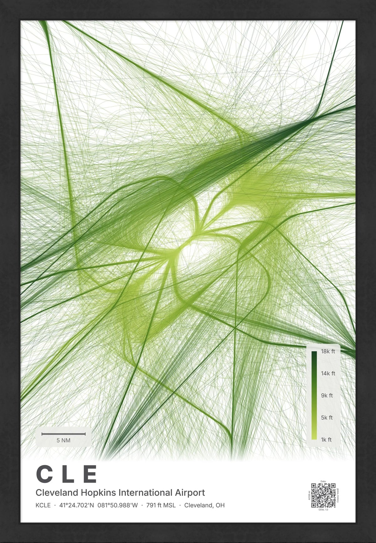 CLE flight path print — Citrus theme · Light [material:framed_black]