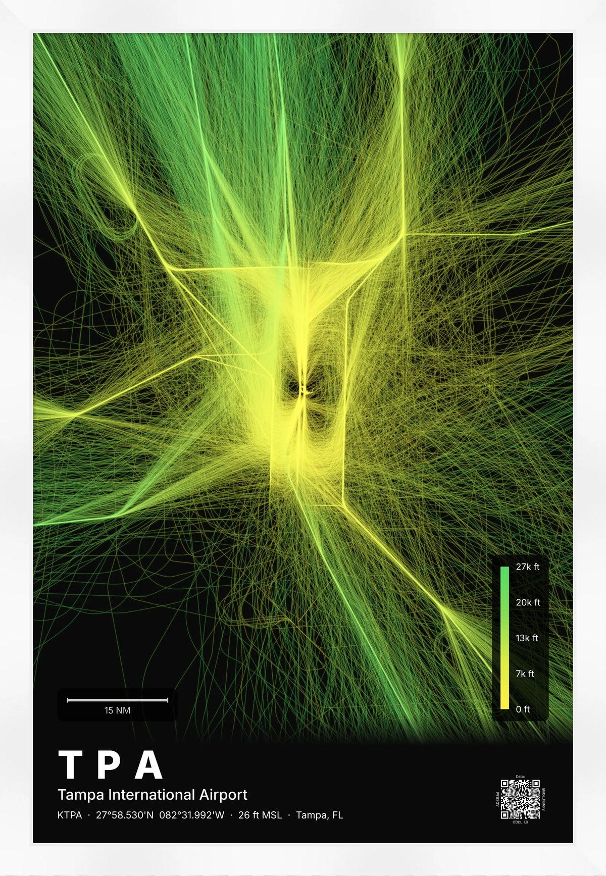 TPA flight path print — Citrus theme · Dark [material:framed_white]