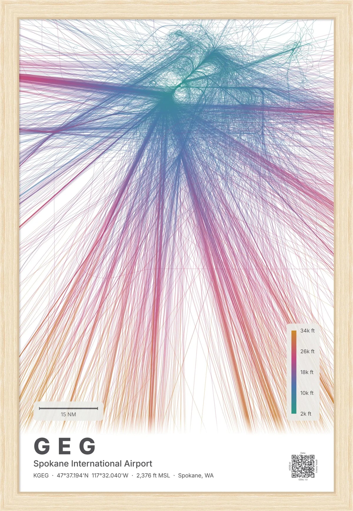 GEG flight path print — Aurora theme · Light [material:framed_natural]
