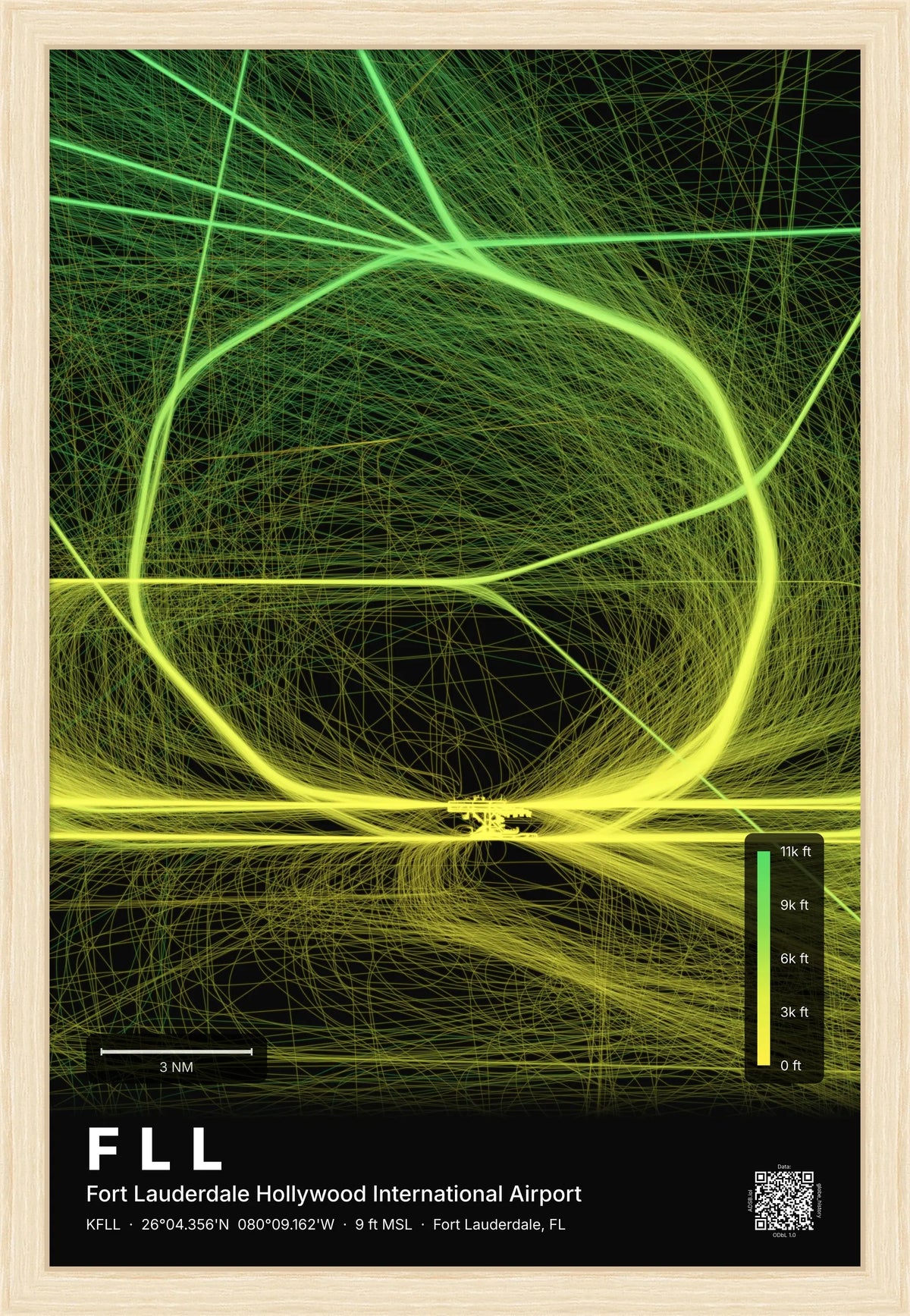 FLL flight path map — Citrus theme · Dark [material:framed_natural]