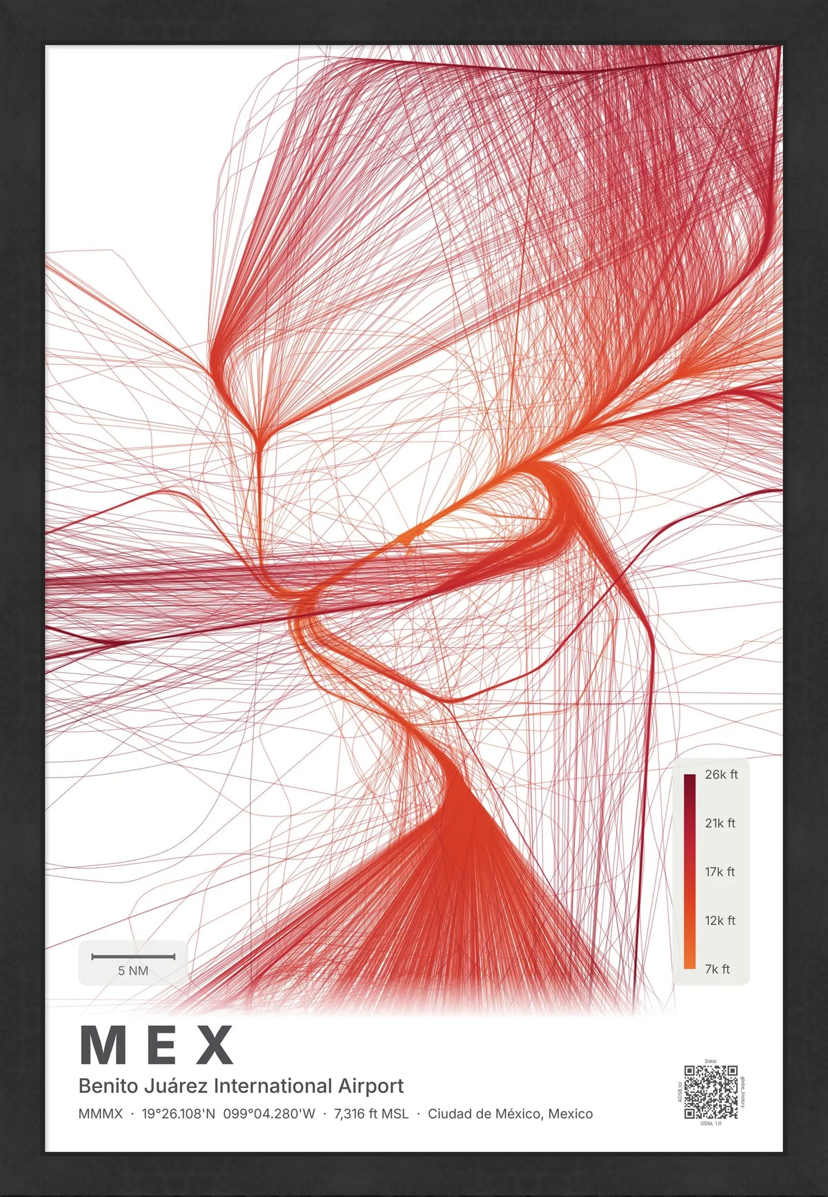 MEX flight path map — Inferno theme · Light [material:framed_black]
