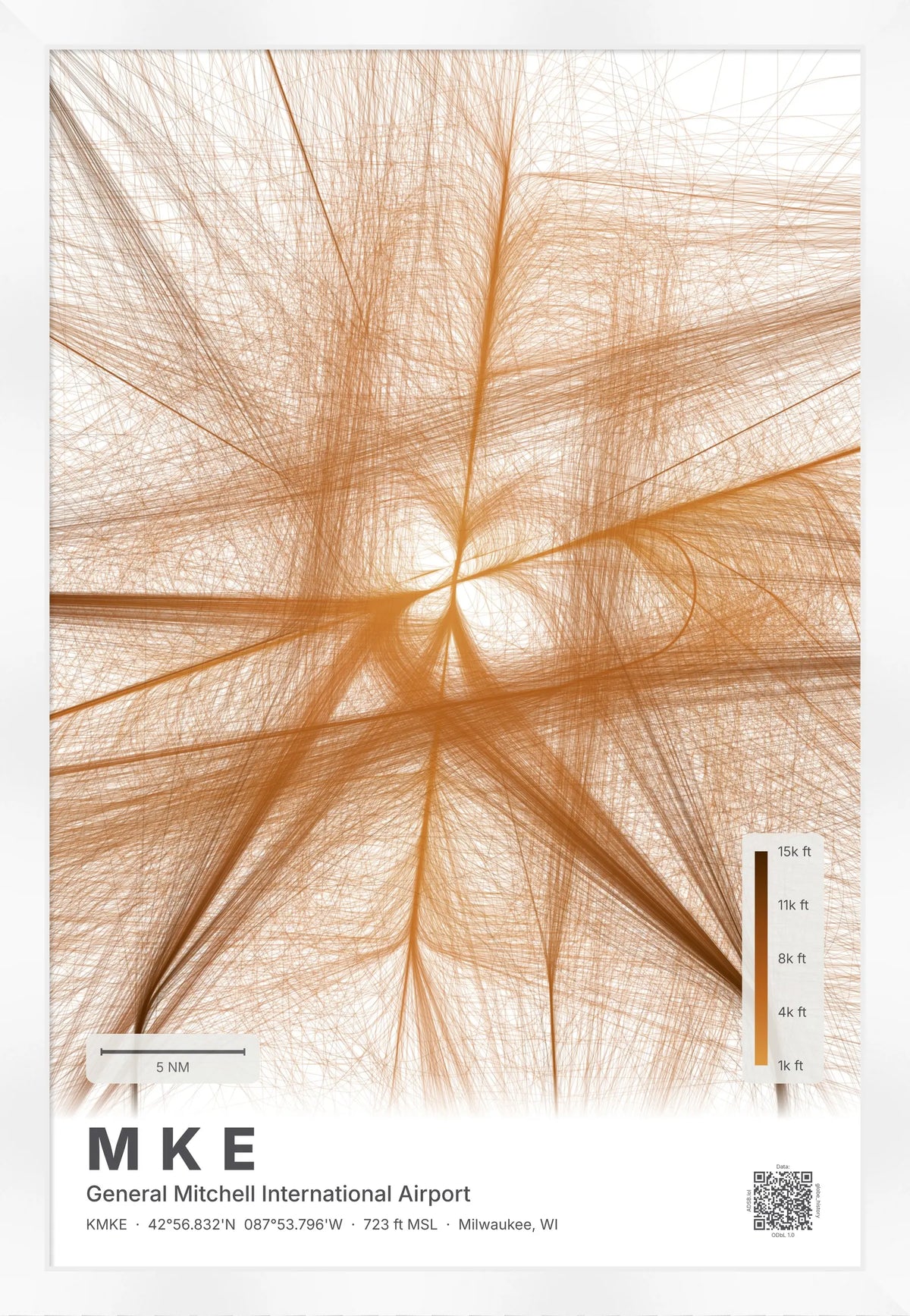 MKE flight path print — Solana theme · Light [material:framed_white]
