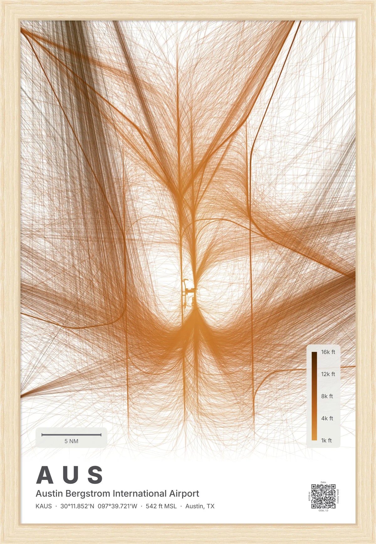 AUS flight path print — Solana theme · Light [material:framed_natural]