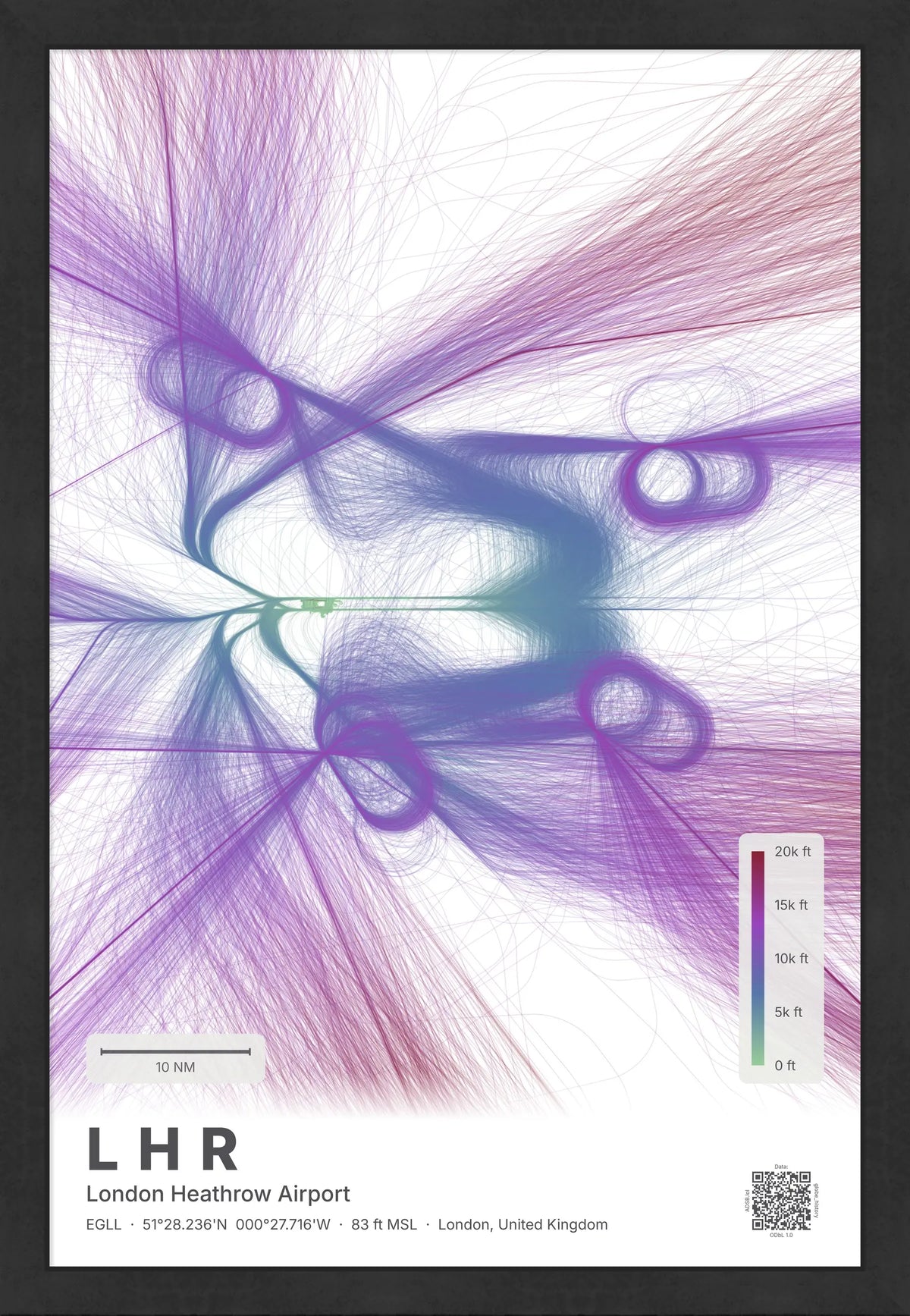 LHR flight path map — Prism theme · Light [material:framed_black]