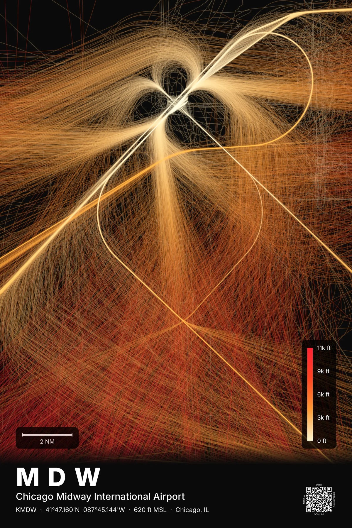 MDW flight path print — Inferno theme · Dark