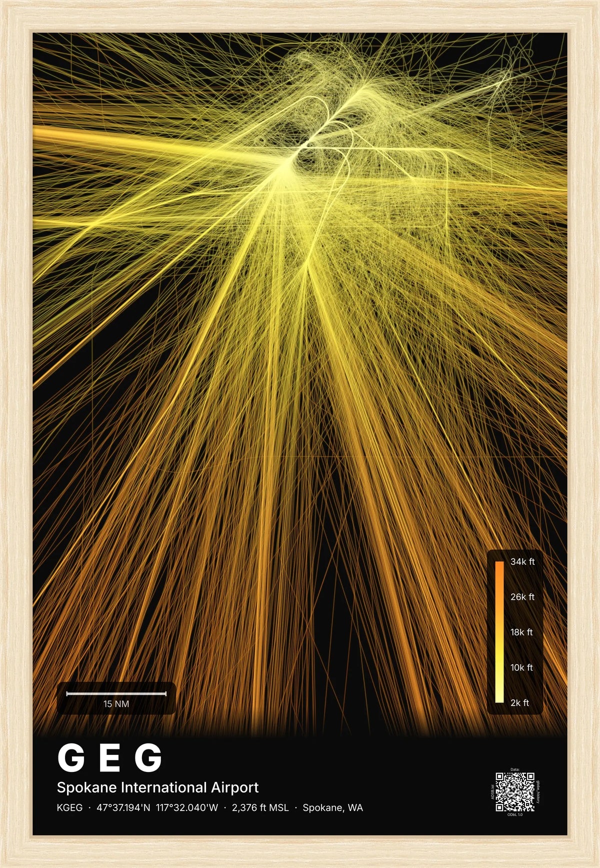 GEG flight path print — Solana theme · Dark [material:framed_natural]