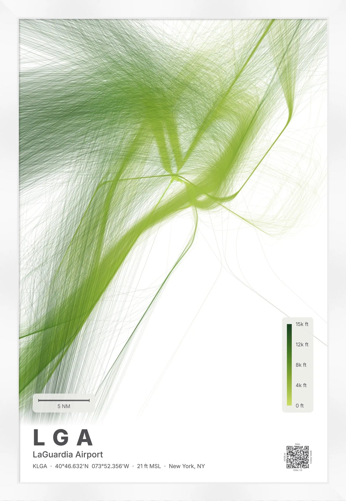 LGA flight path print — Citrus theme · Light [material:framed_white]