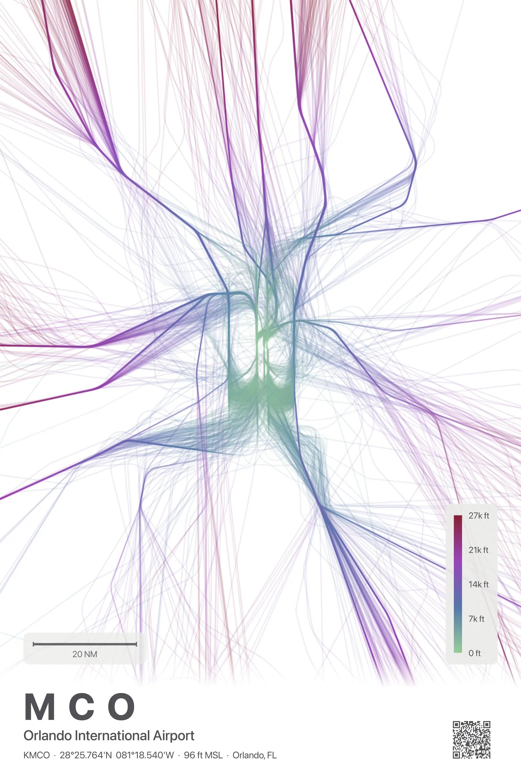 MCO flight path print — Prism theme · Light