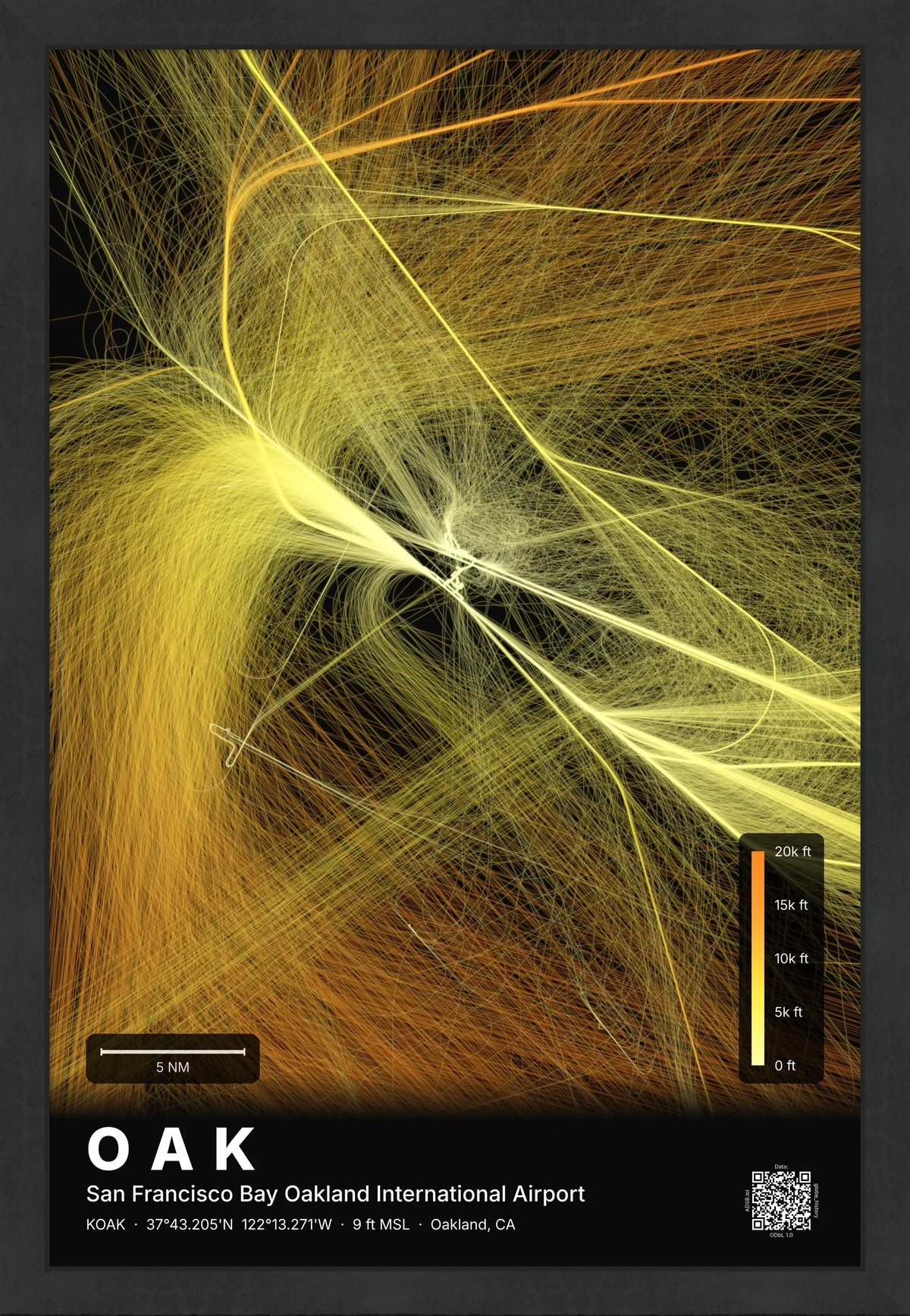 OAK flight path print — Solana theme · Dark [material:framed_black]