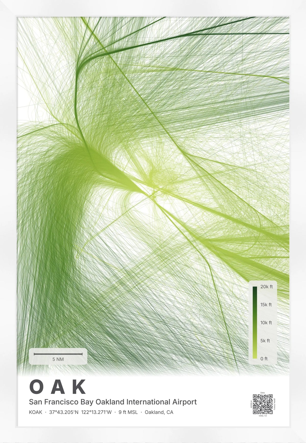 OAK flight path print — Citrus theme · Light [material:framed_white]