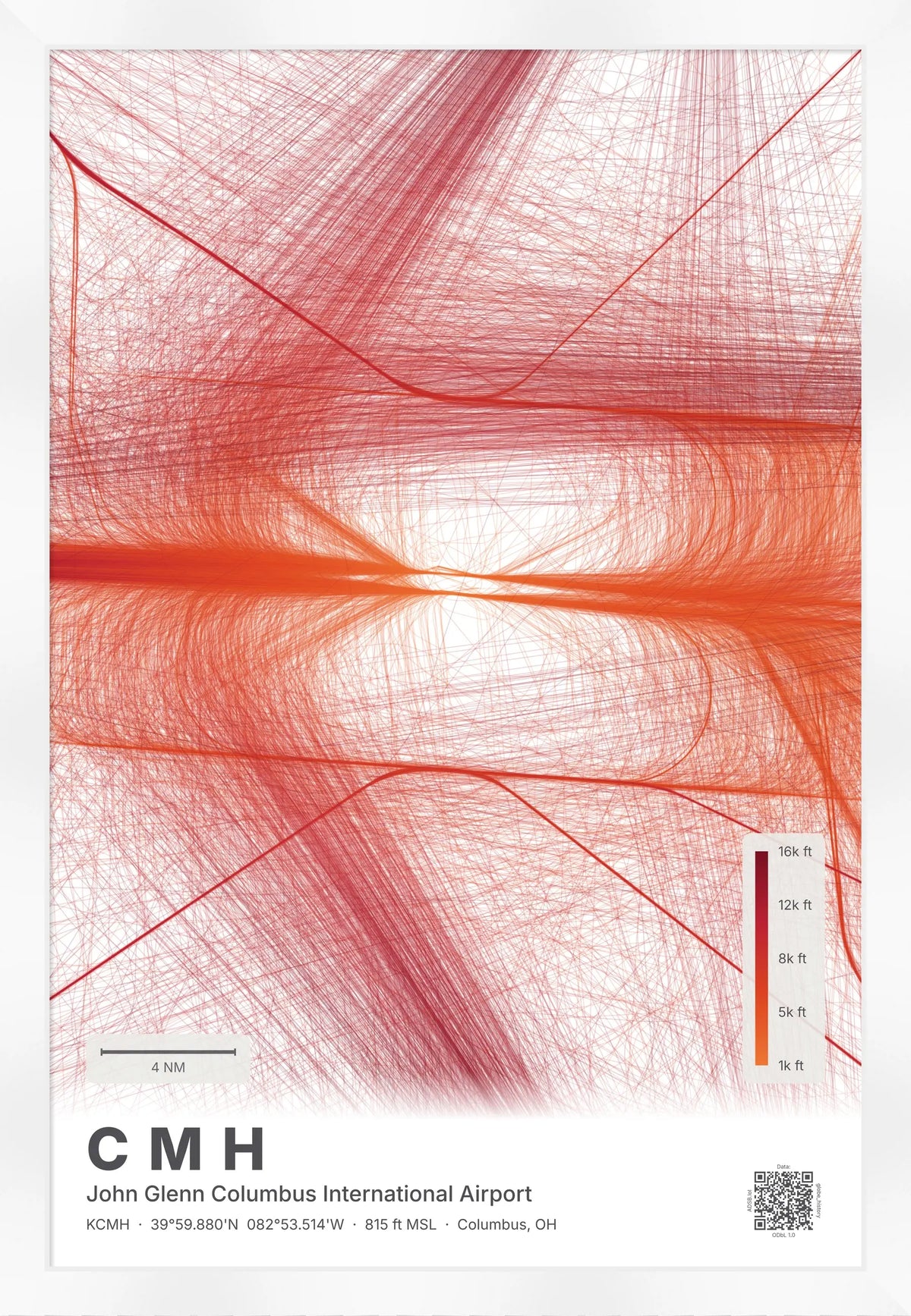 CMH flight path print — Inferno theme · Light [material:framed_white]