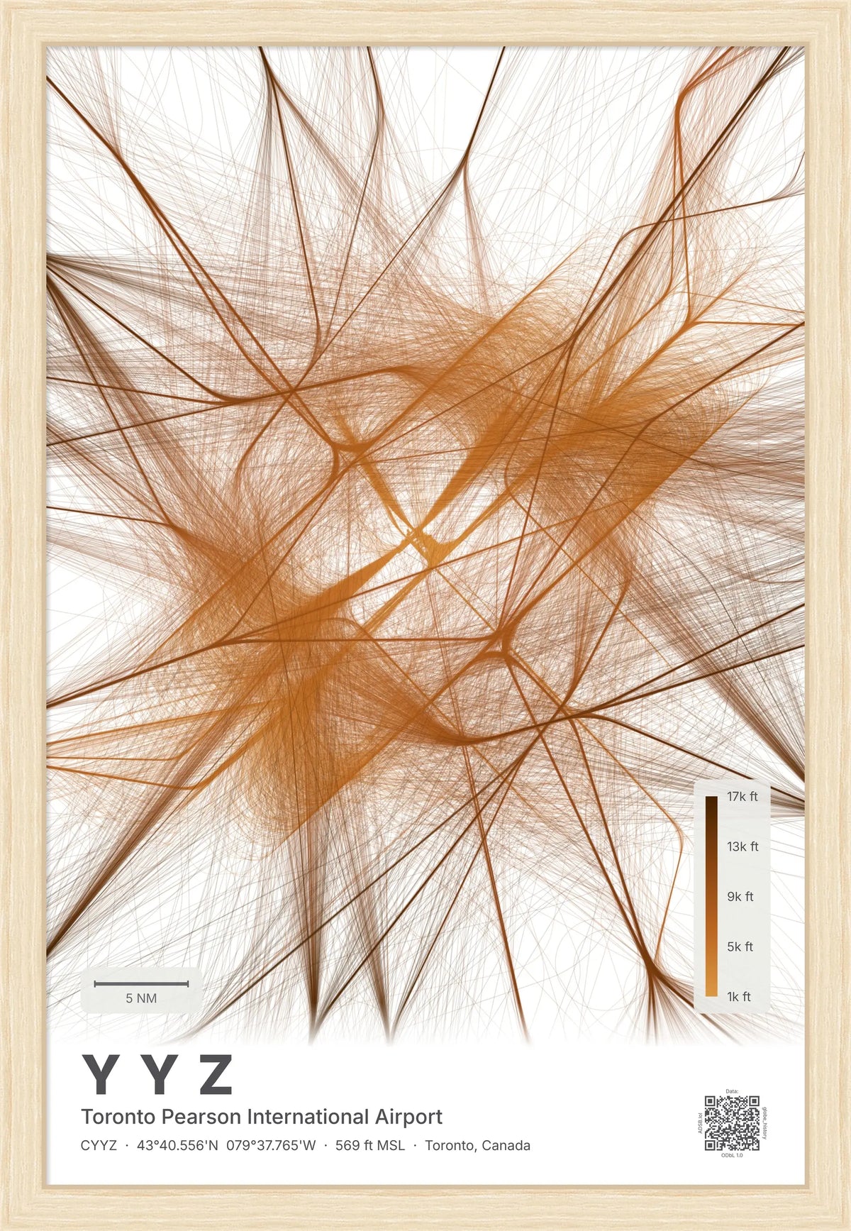 YYZ flight path map — Solana theme · Light [material:framed_natural]