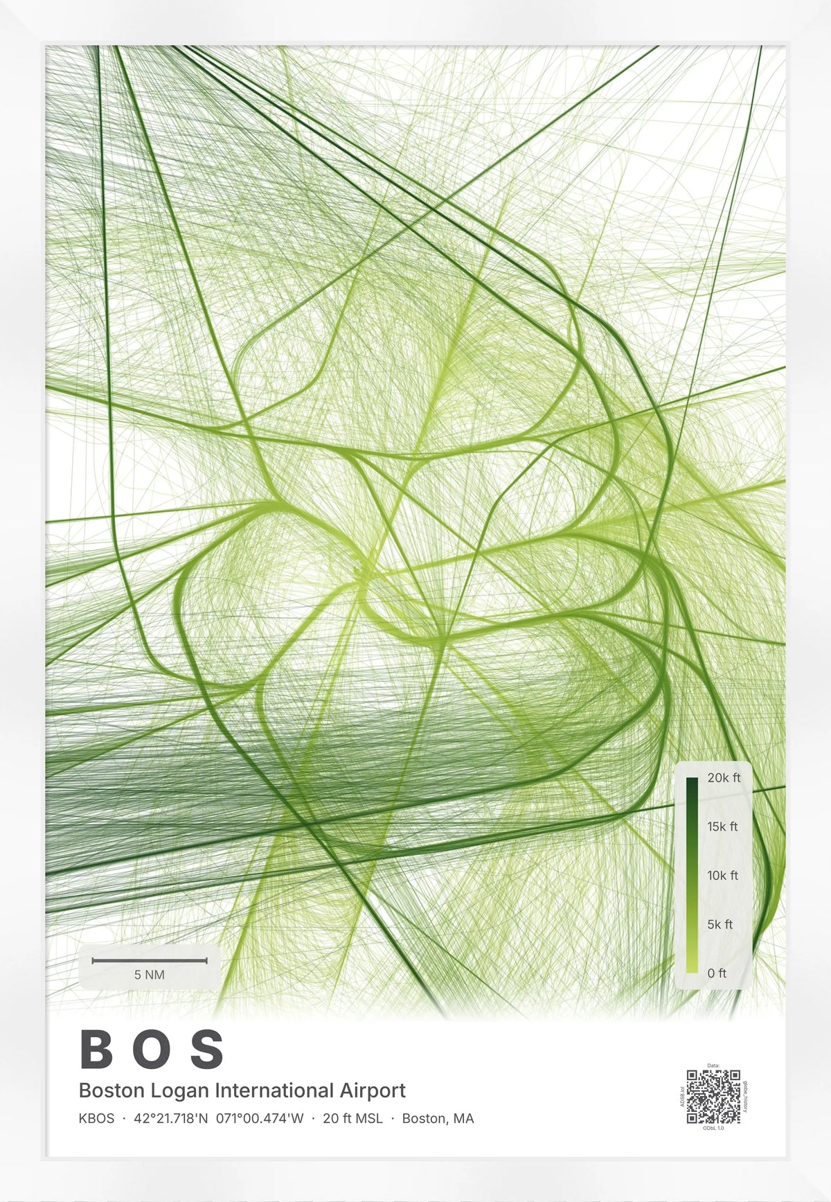 BOS flight path print — Citrus theme · Light [material:framed_white]