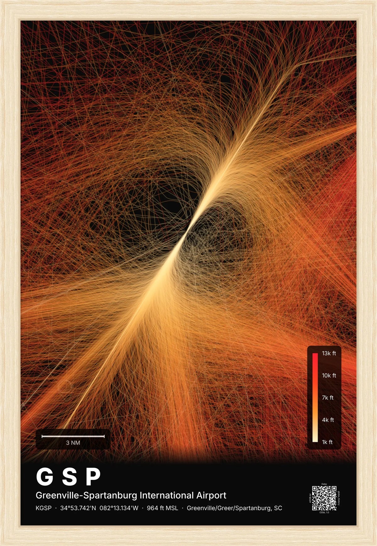 GSP flight path print — Inferno theme · Dark [material:framed_natural]