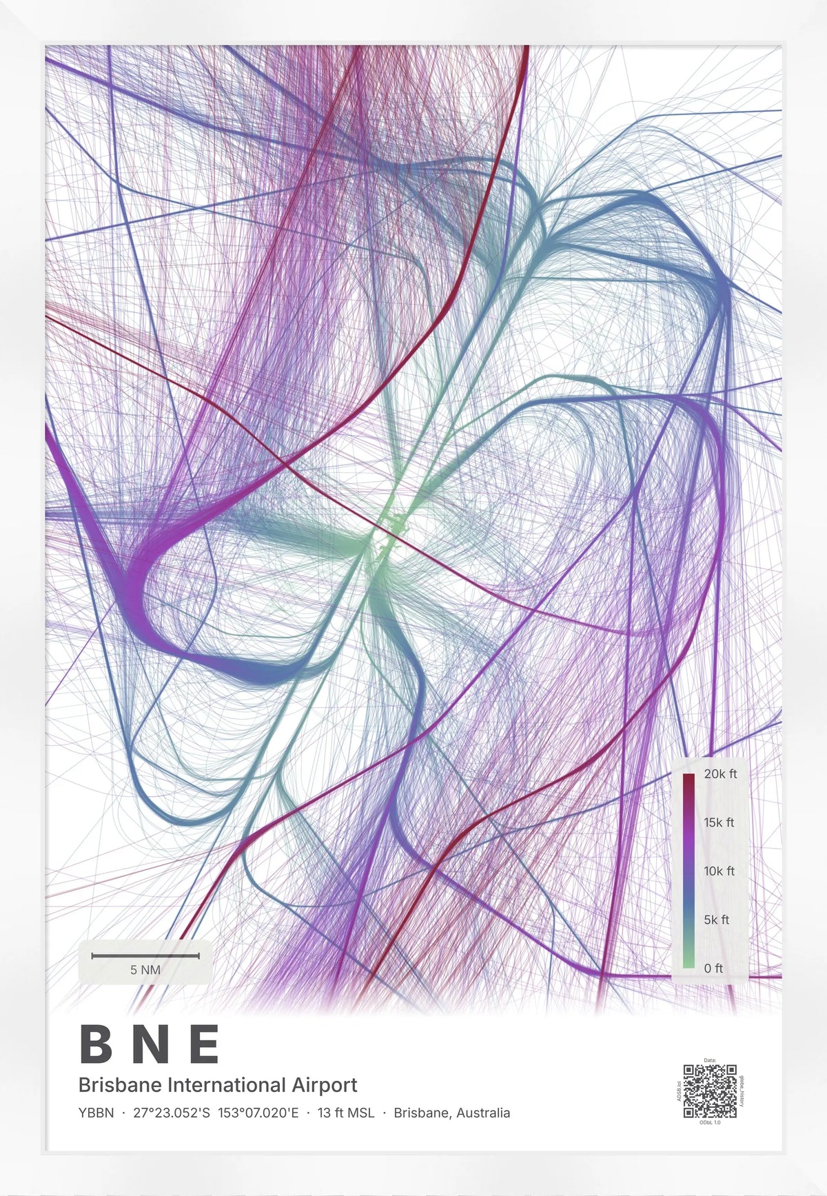 BNE flight path map — Prism theme · Light [material:framed_white]