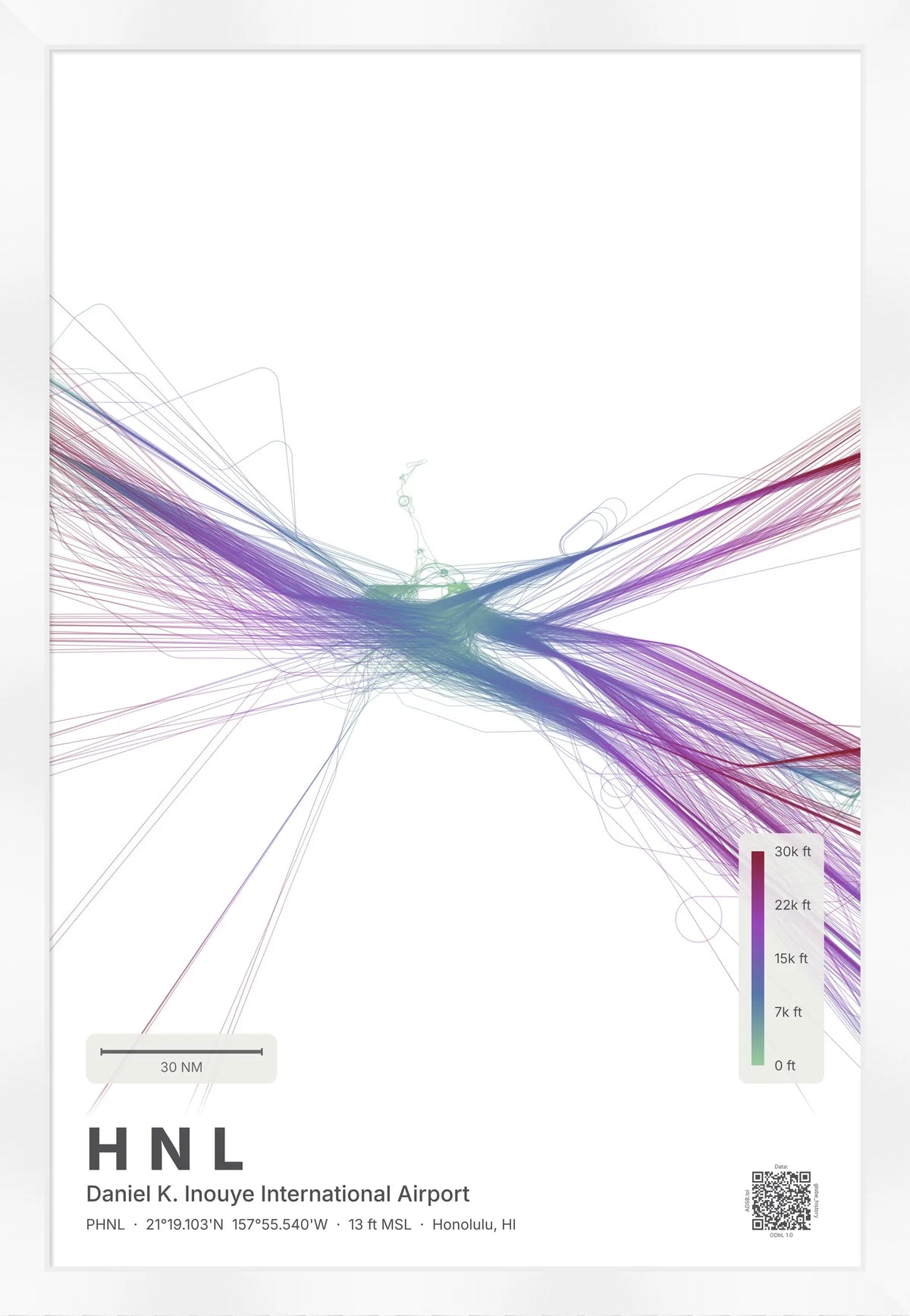 HNL flight path print — Prism theme · Light [material:framed_white]