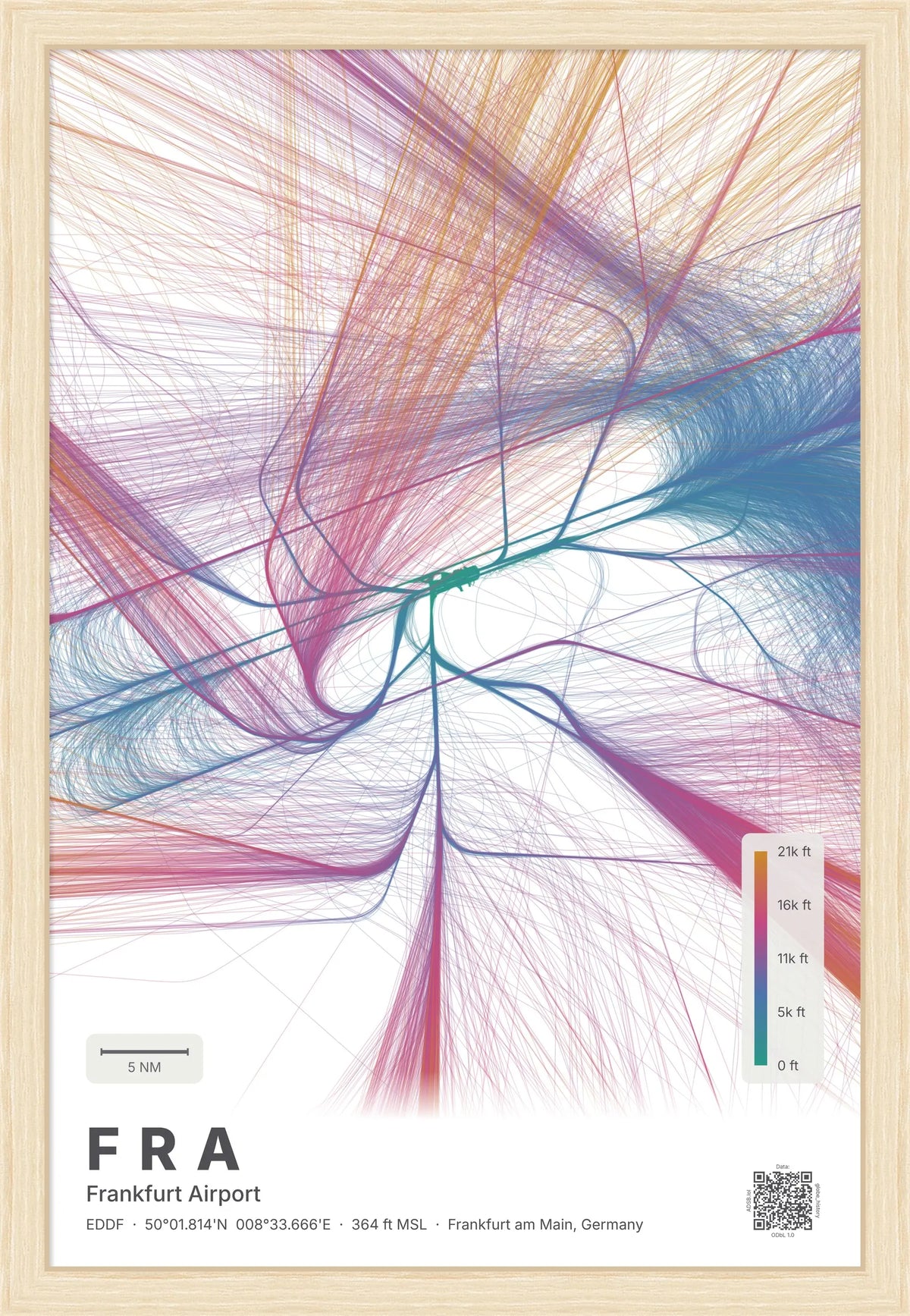 FRA flight path map — Aurora theme · Light [material:framed_natural]